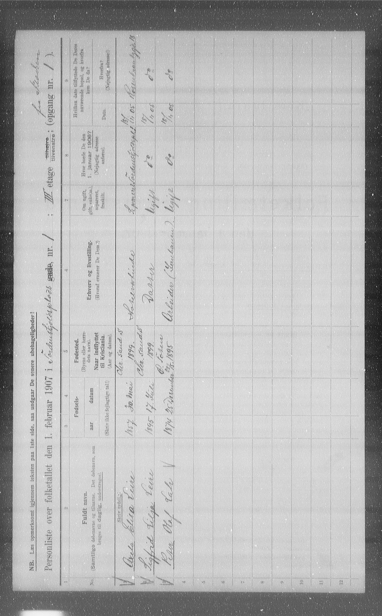 OBA, Kommunal folketelling 1.2.1907 for Kristiania kjøpstad, 1907, s. 57869