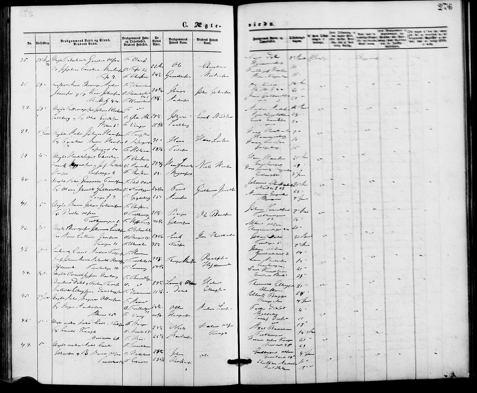 Gamle Aker prestekontor Kirkebøker, AV/SAO-A-10617a/G/L0003: Klokkerbok nr. 3, 1869-1874, s. 276