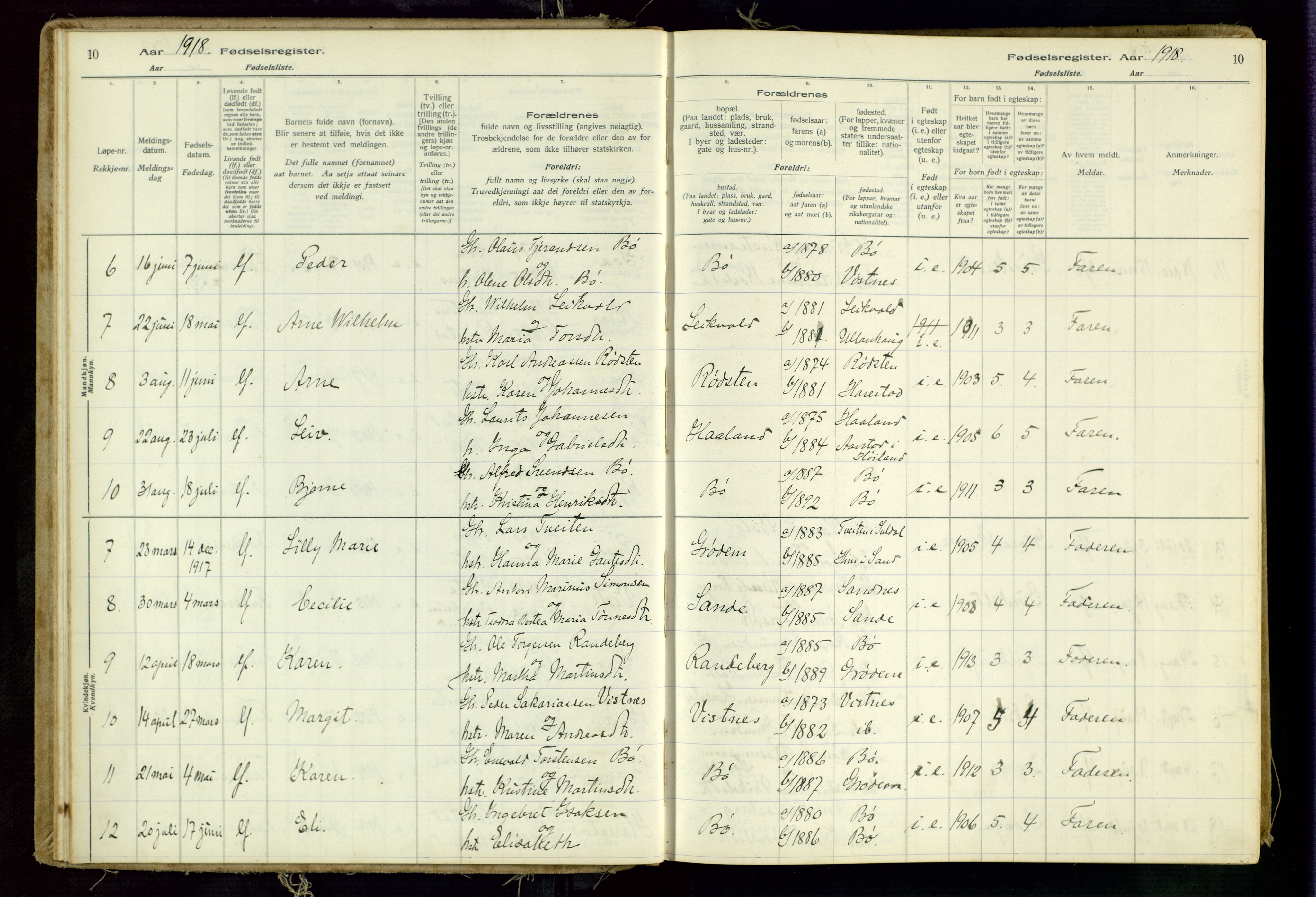 Hetland sokneprestkontor, AV/SAST-A-101826/70/704BA/L0001: Fødselsregister nr. 1, 1916-1954, s. 10