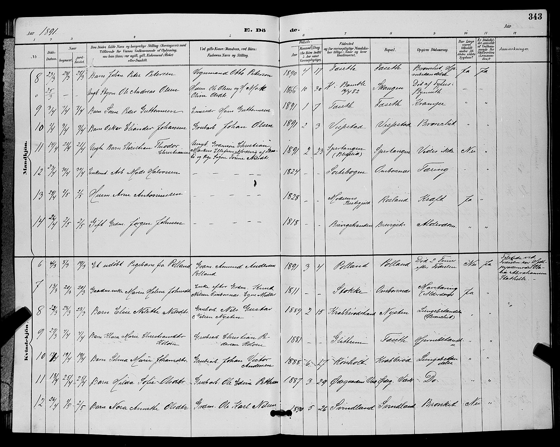 Bamble kirkebøker, AV/SAKO-A-253/G/Ga/L0009: Klokkerbok nr. I 9, 1888-1900, s. 343