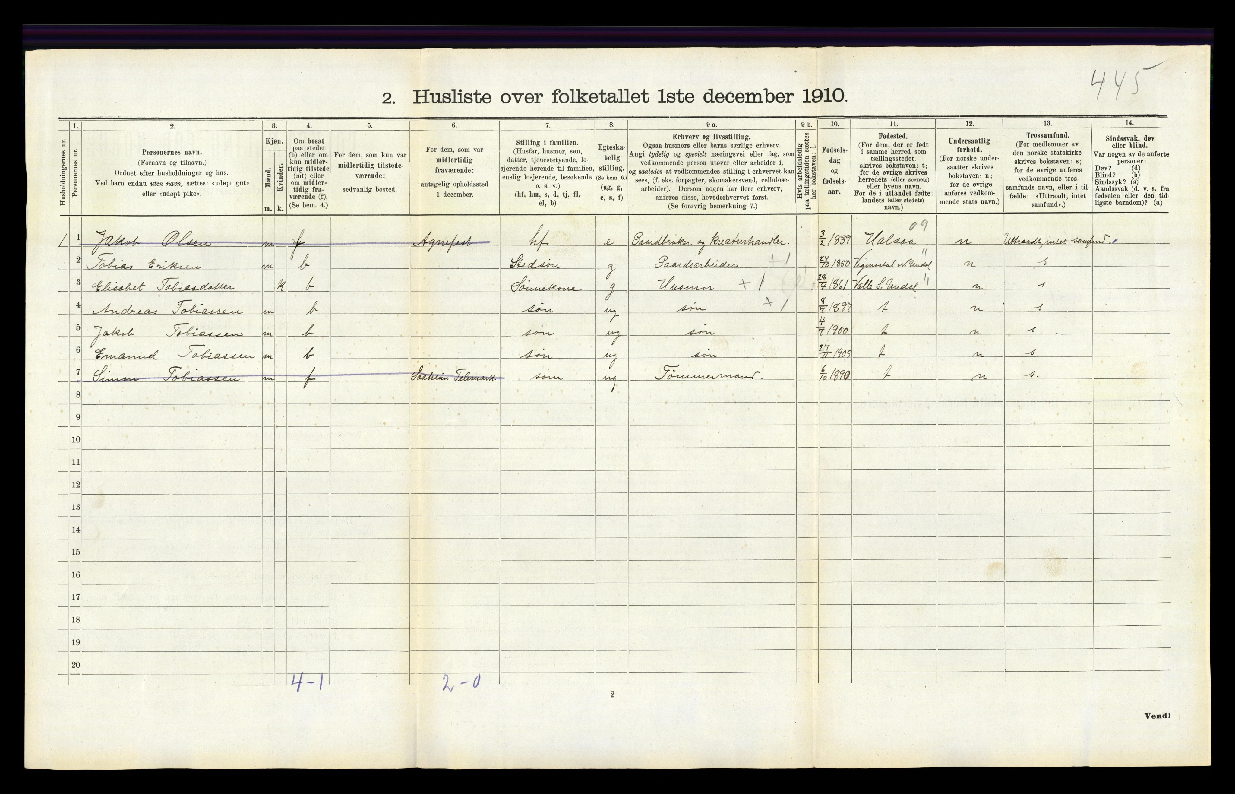 RA, Folketelling 1910 for 1020 Holum herred, 1910, s. 269