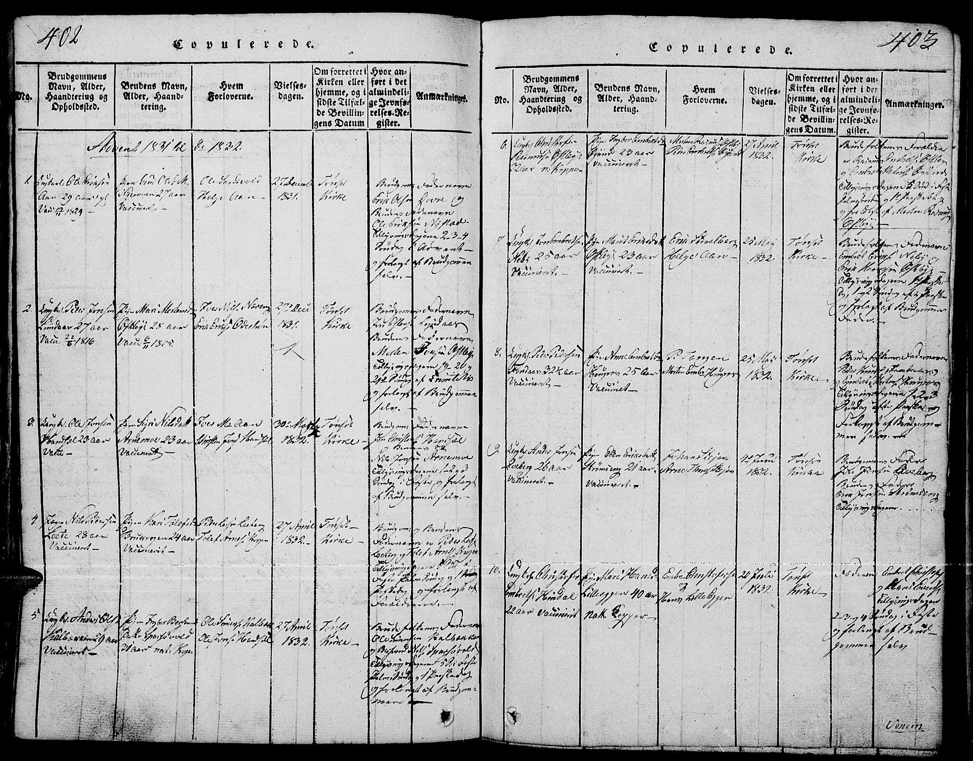 Tynset prestekontor, SAH/PREST-058/H/Ha/Hab/L0001: Klokkerbok nr. 1, 1814-1859, s. 402-403