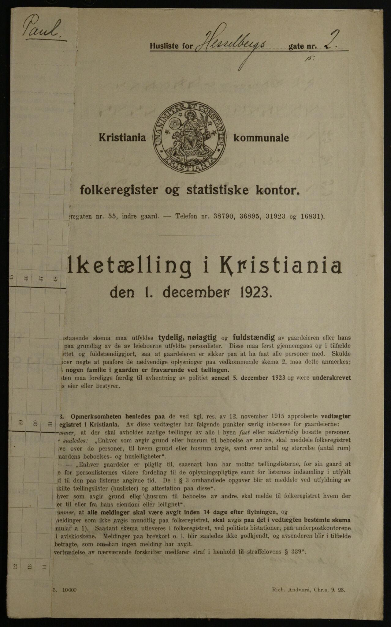 OBA, Kommunal folketelling 1.12.1923 for Kristiania, 1923, s. 44642