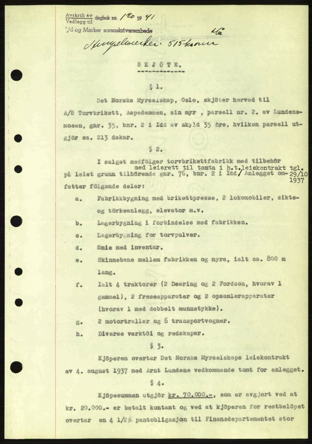 Idd og Marker sorenskriveri, AV/SAO-A-10283/G/Gb/Gbb/L0004: Pantebok nr. A4, 1940-1941, Dagboknr: 170/1941