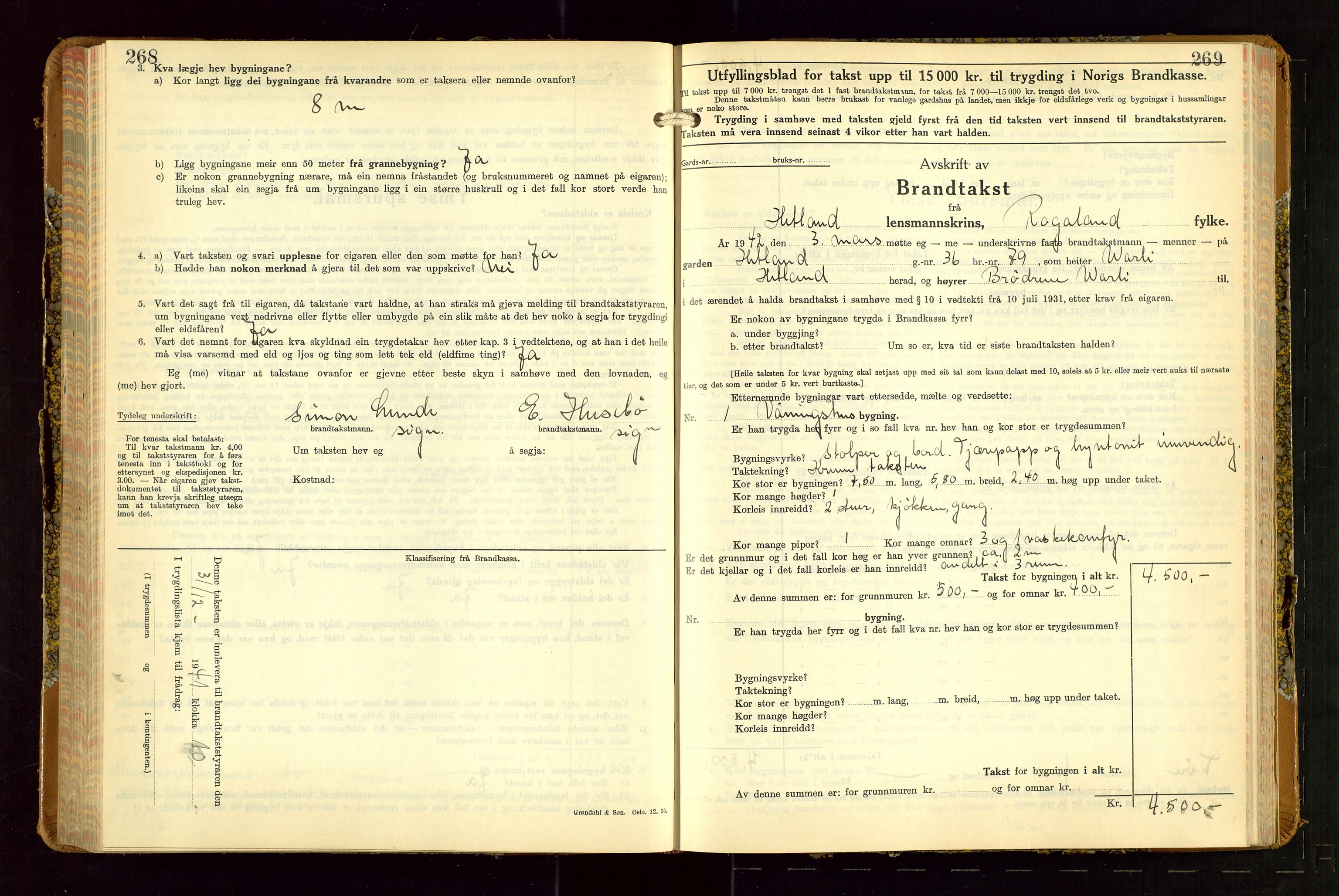 Hetland lensmannskontor, AV/SAST-A-100101/Gob/L0007: "Brandtakstbok", 1939-1949, s. 268-269