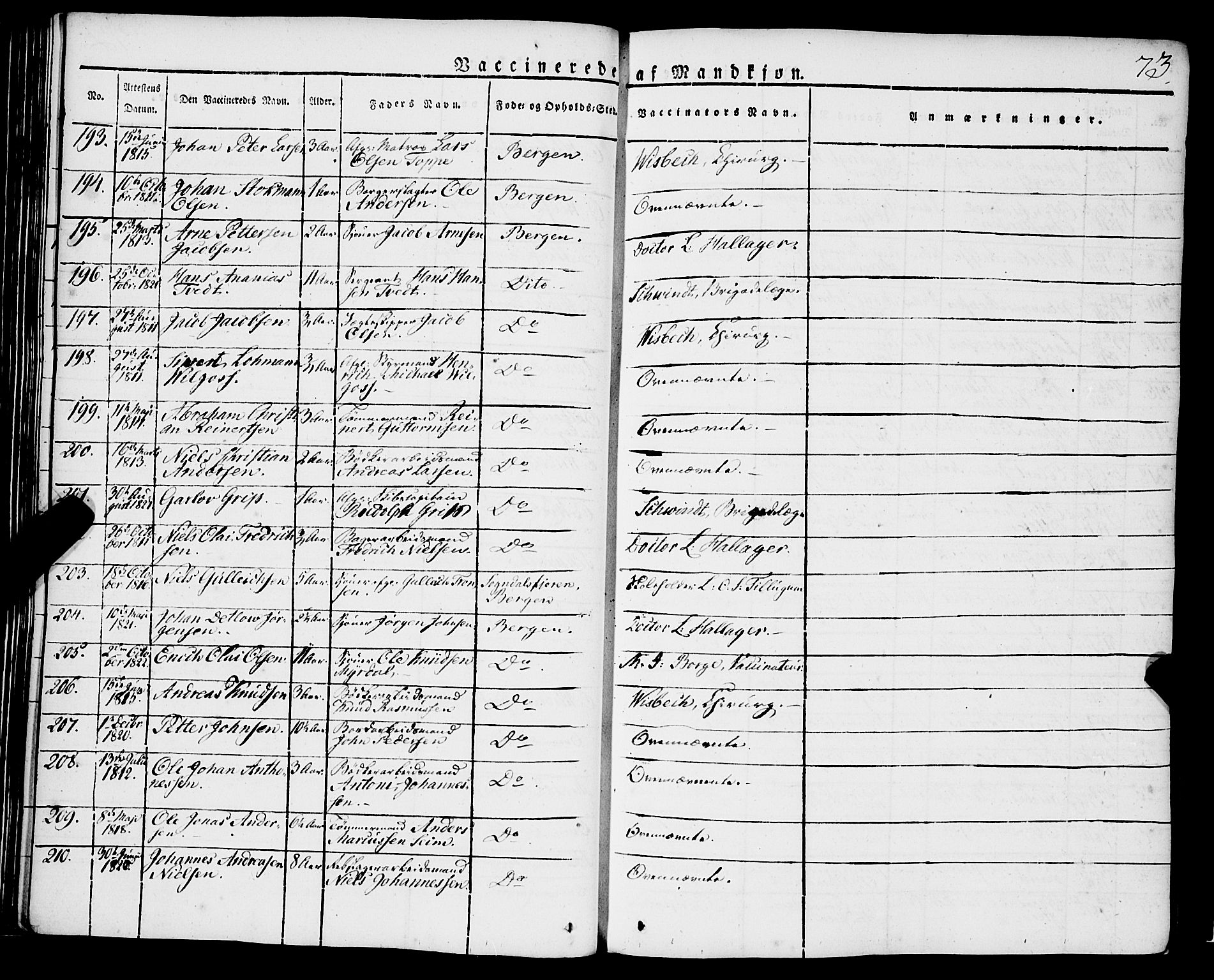 Korskirken sokneprestembete, AV/SAB-A-76101/H/Haa/L0050: Ministerialbok nr. F 1, 1821-1869, s. 73