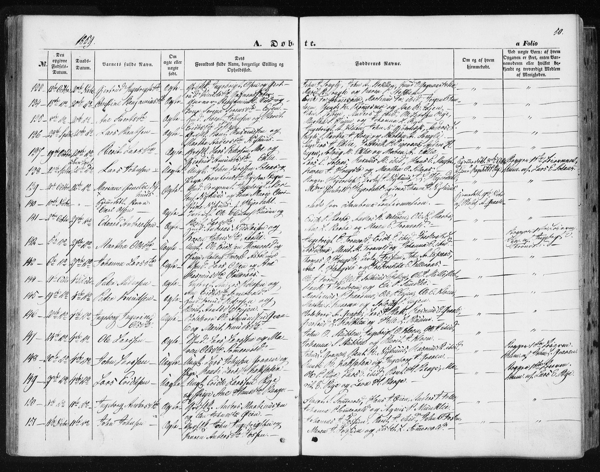 Ministerialprotokoller, klokkerbøker og fødselsregistre - Sør-Trøndelag, AV/SAT-A-1456/668/L0806: Ministerialbok nr. 668A06, 1854-1869, s. 50
