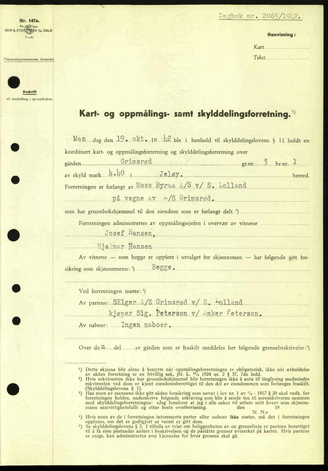 Moss sorenskriveri, SAO/A-10168: Pantebok nr. A10, 1942-1943, Dagboknr: 2065/1942