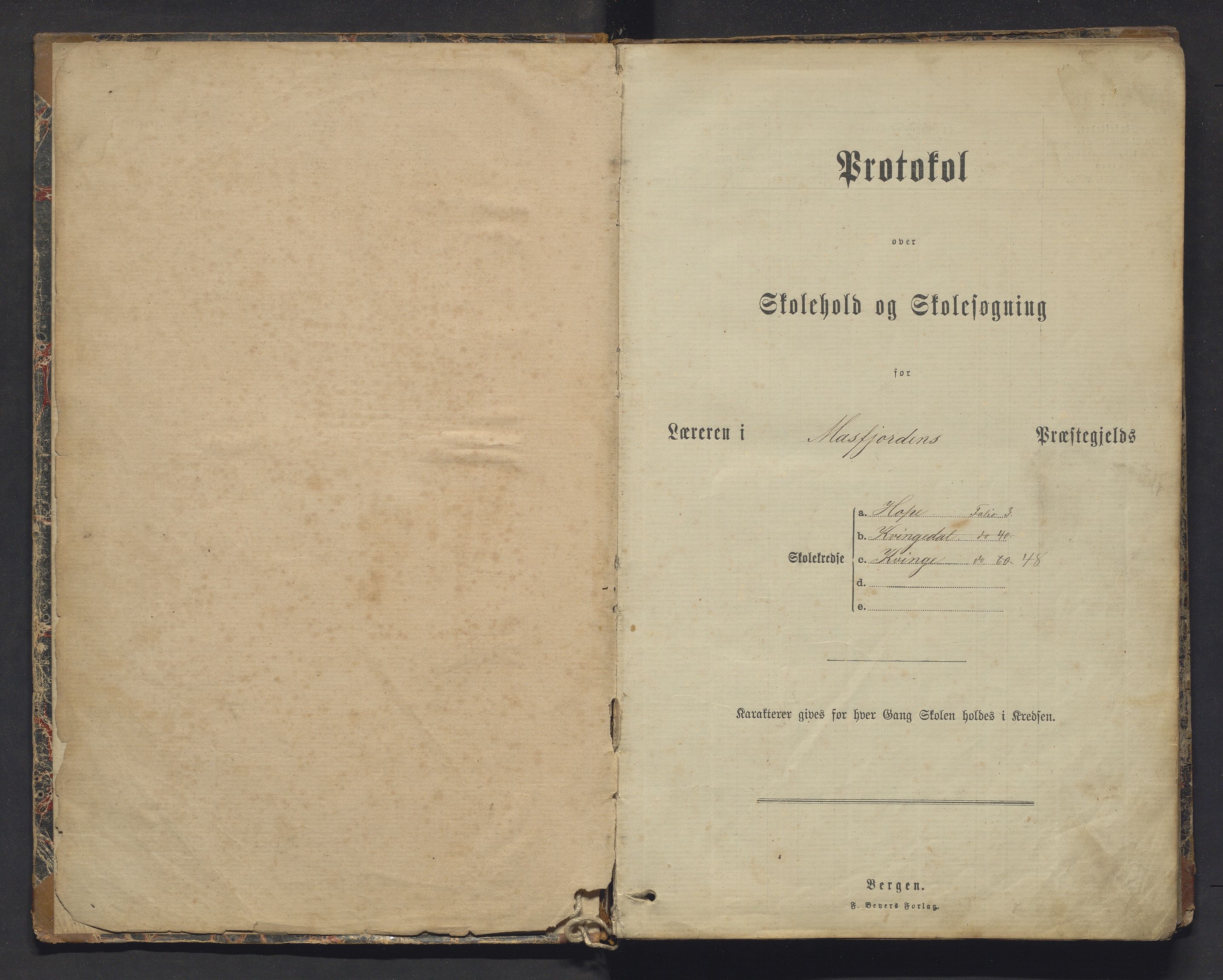 Masfjorden kommune. Barneskulane, IKAH/1266-231/F/Fa/L0020: Skuleprotokoll for Hope, Kvinge og Kvingedal krinsar, 1883-1900