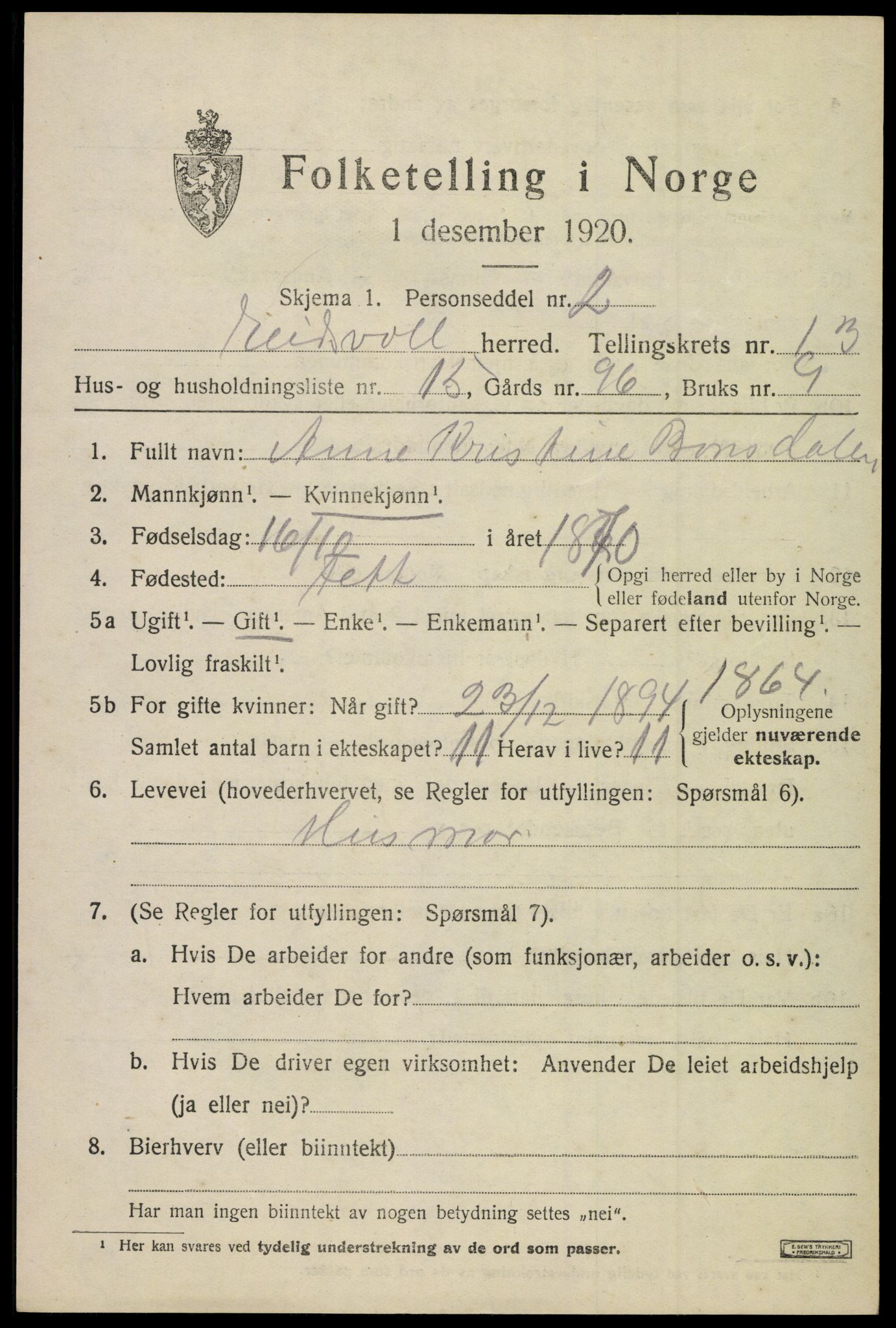 SAO, Folketelling 1920 for 0237 Eidsvoll herred, 1920, s. 20125