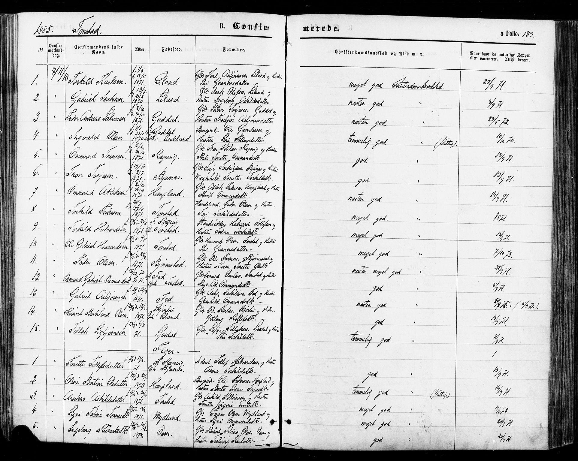 Sirdal sokneprestkontor, AV/SAK-1111-0036/F/Fa/Fab/L0003: Ministerialbok nr. A 3, 1874-1886, s. 183