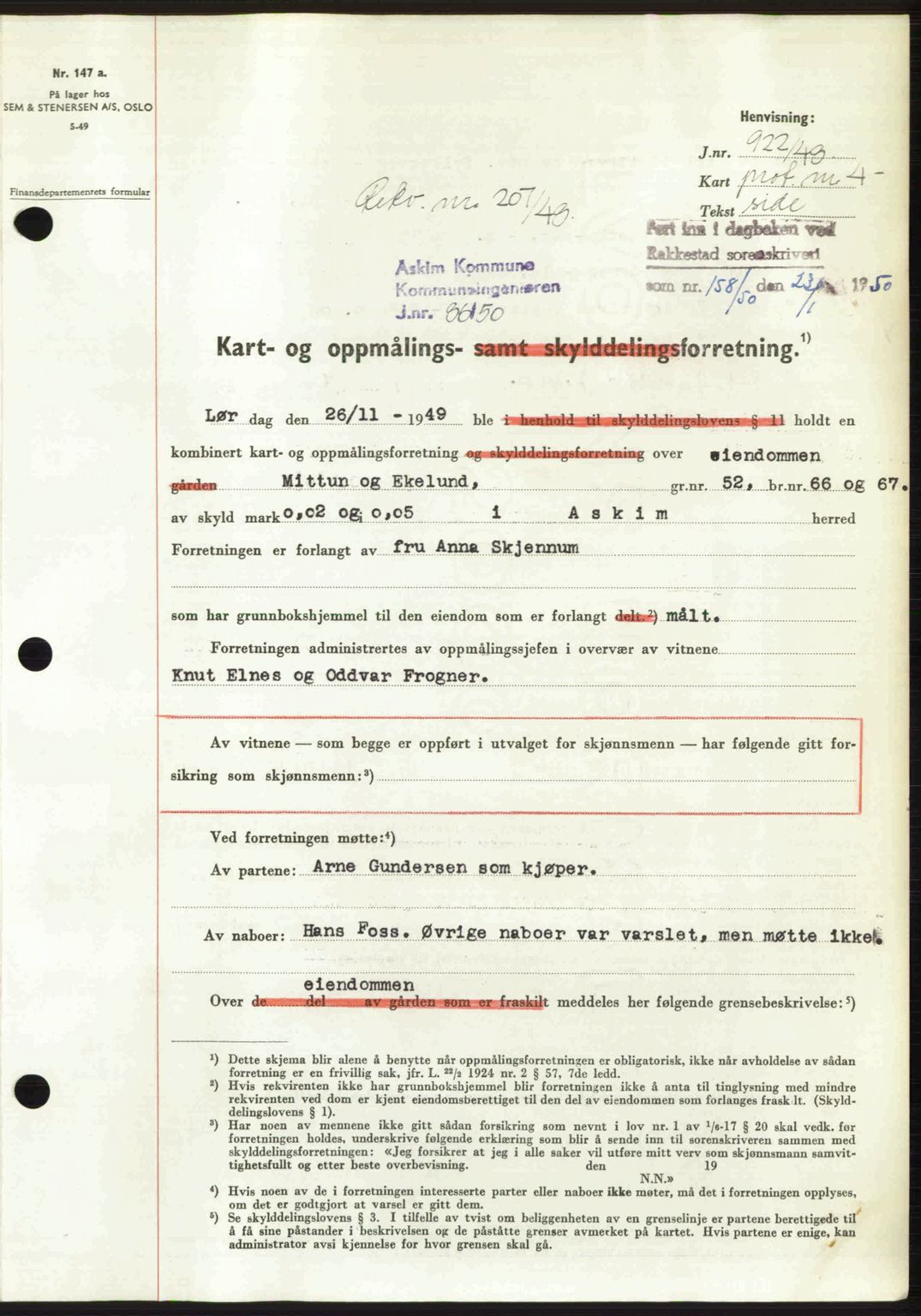 Rakkestad sorenskriveri, SAO/A-10686/G/Gb/Gba/Gbab/L0019: Pantebok nr. A19, 1949-1950, Dagboknr: 158/1950