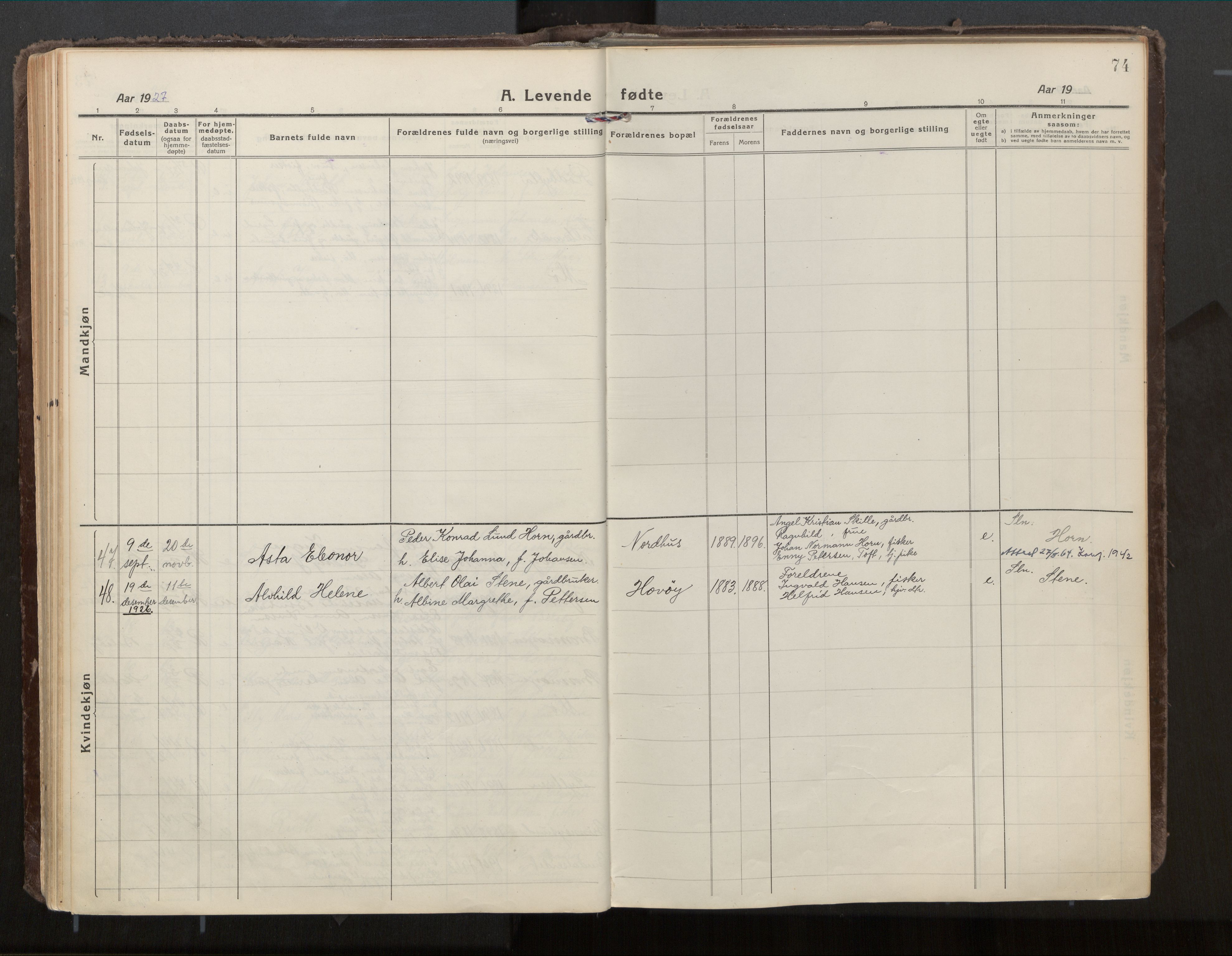 Ministerialprotokoller, klokkerbøker og fødselsregistre - Nordland, AV/SAT-A-1459/813/L0207a: Ministerialbok nr. 813A18, 1919-1927, s. 74