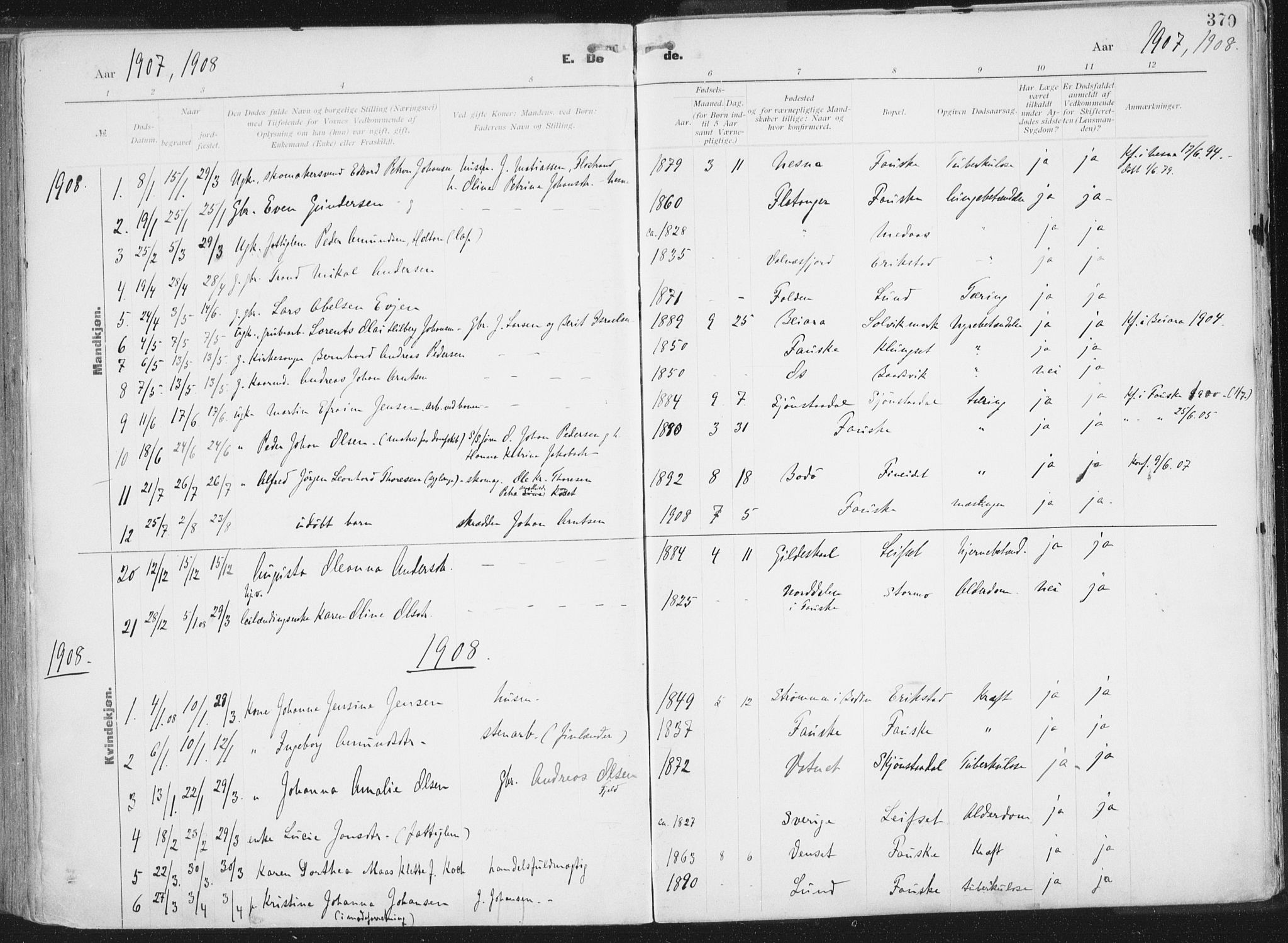 Ministerialprotokoller, klokkerbøker og fødselsregistre - Nordland, AV/SAT-A-1459/849/L0696: Ministerialbok nr. 849A08, 1898-1910, s. 370