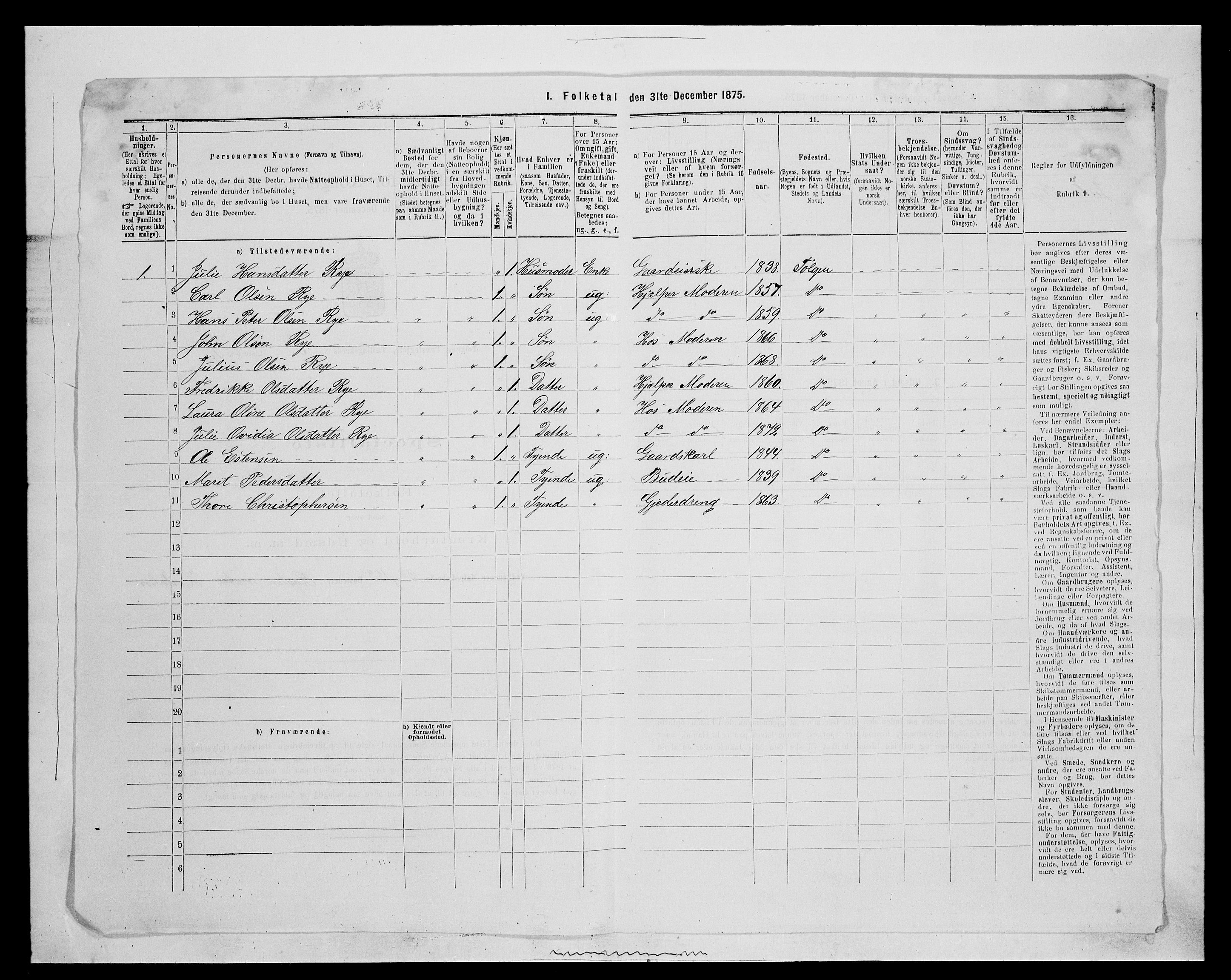 SAH, Folketelling 1875 for 0436P Tolga prestegjeld, 1875, s. 582