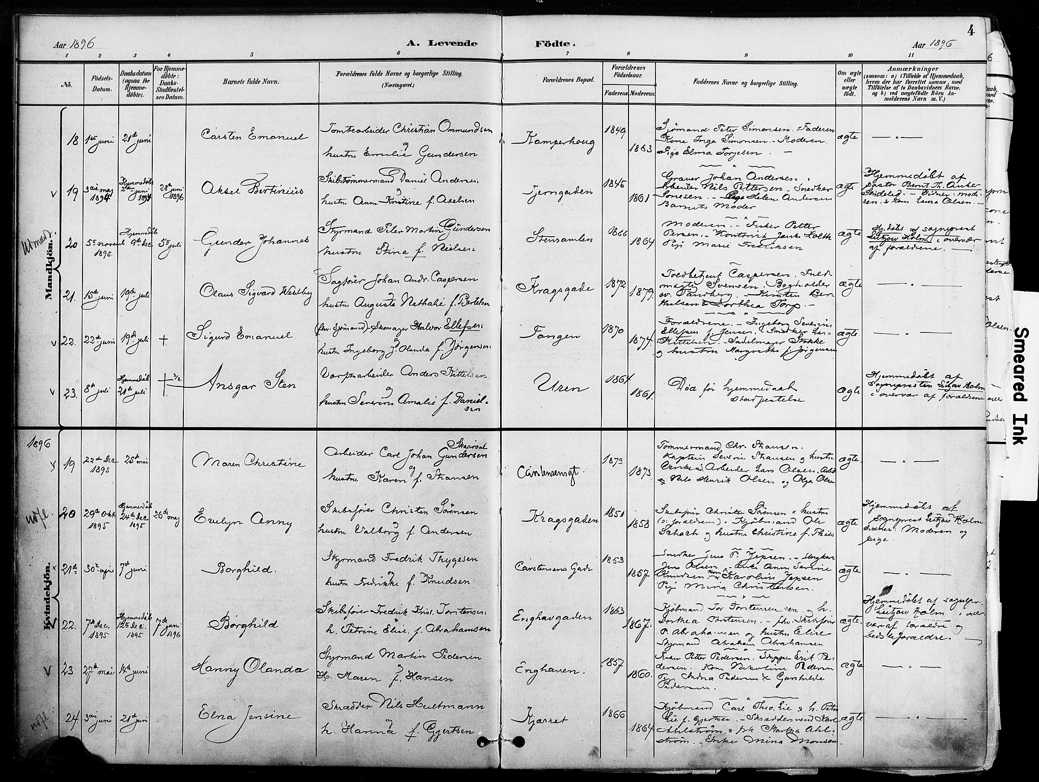 Risør sokneprestkontor, AV/SAK-1111-0035/F/Fa/L0010: Ministerialbok nr. A 10, 1896-1906, s. 4