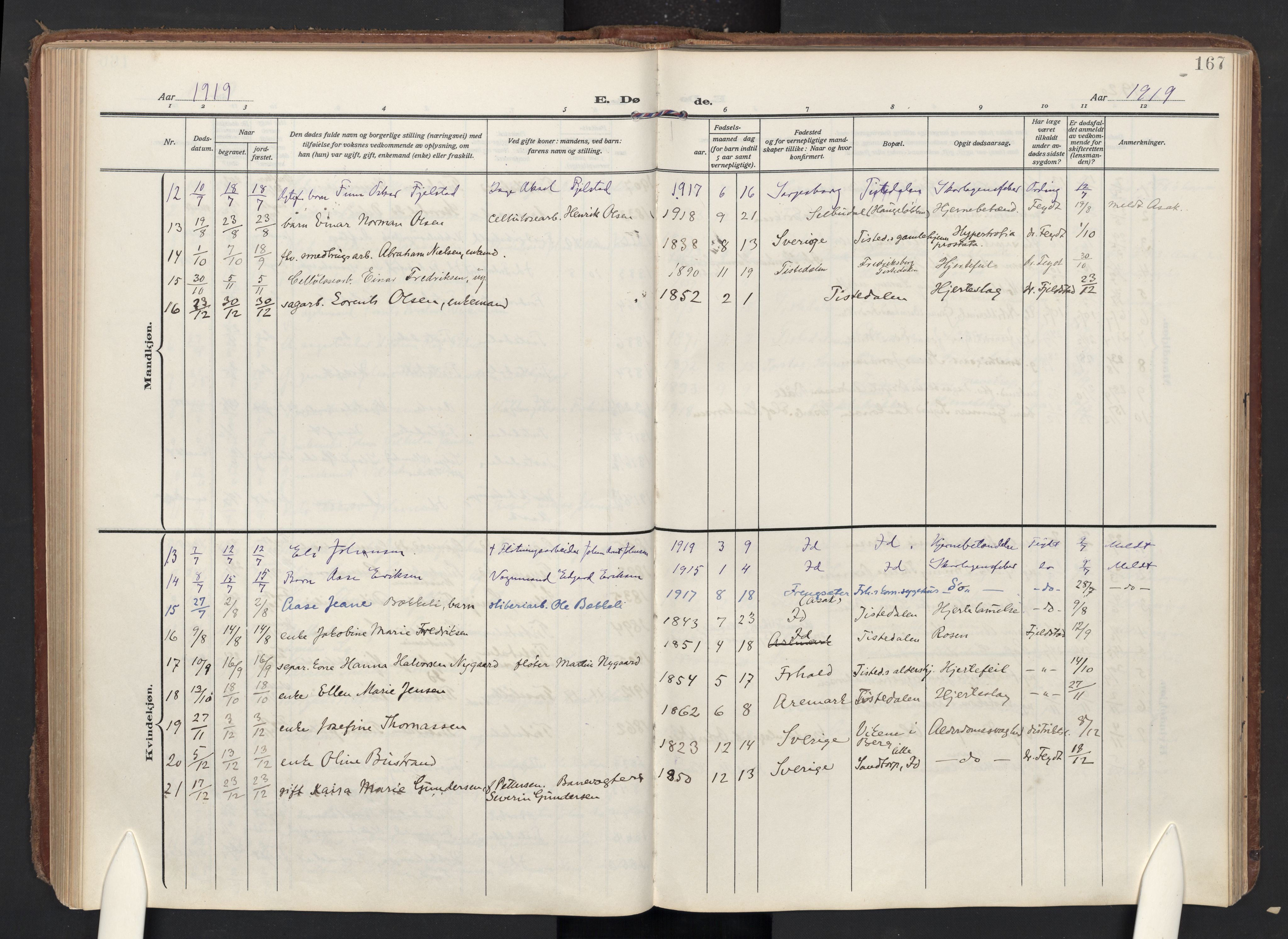 Halden prestekontor Kirkebøker, AV/SAO-A-10909/F/Fc/L0002: Ministerialbok nr. III 2, 1909-1945, s. 167