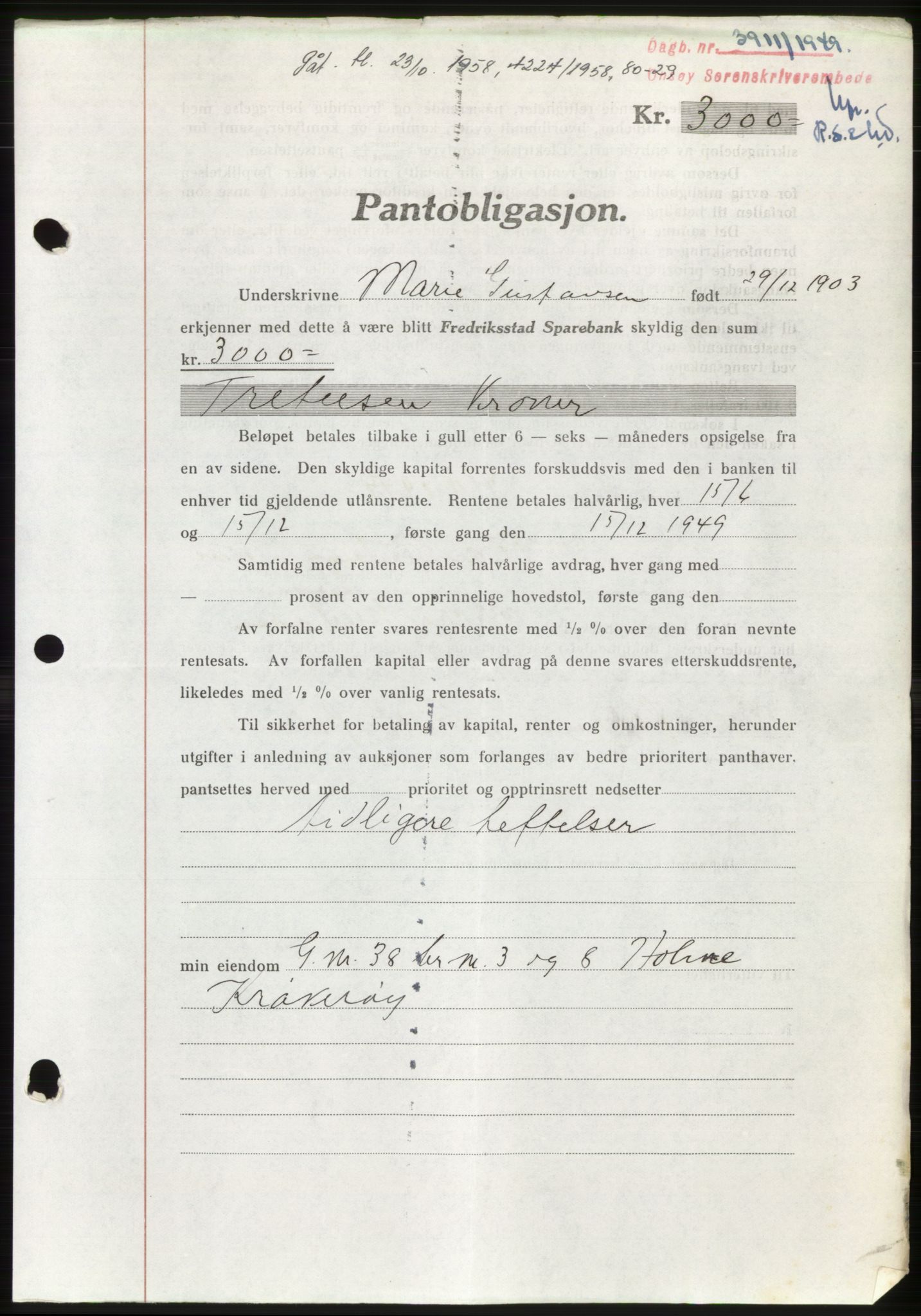 Onsøy sorenskriveri, SAO/A-10474/G/Ga/Gac/L0009: Pantebok nr. B 13-9, 1949-1950, Dagboknr: 3911/1949