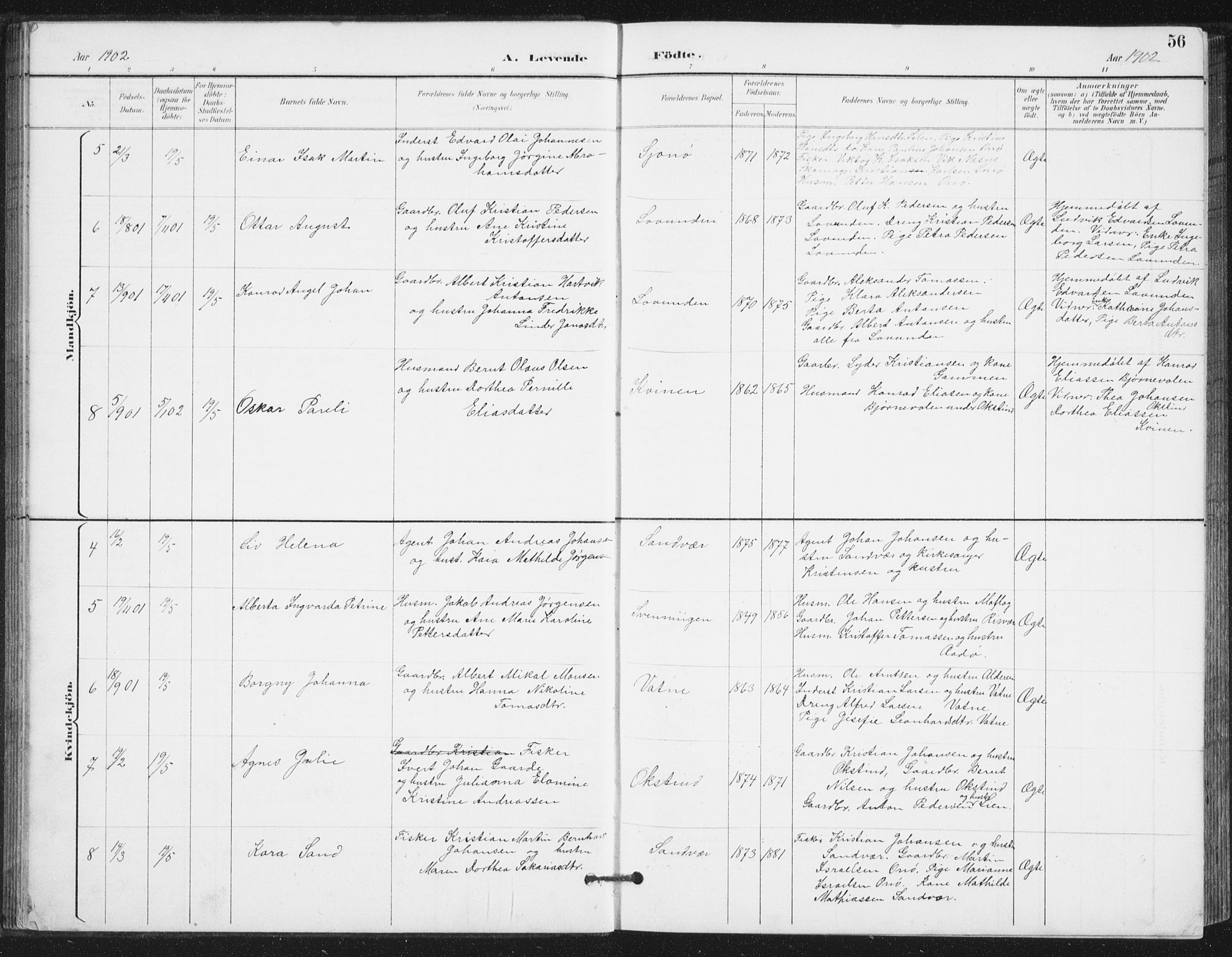Ministerialprotokoller, klokkerbøker og fødselsregistre - Nordland, SAT/A-1459/839/L0573: Klokkerbok nr. 839C03, 1892-1917, s. 56