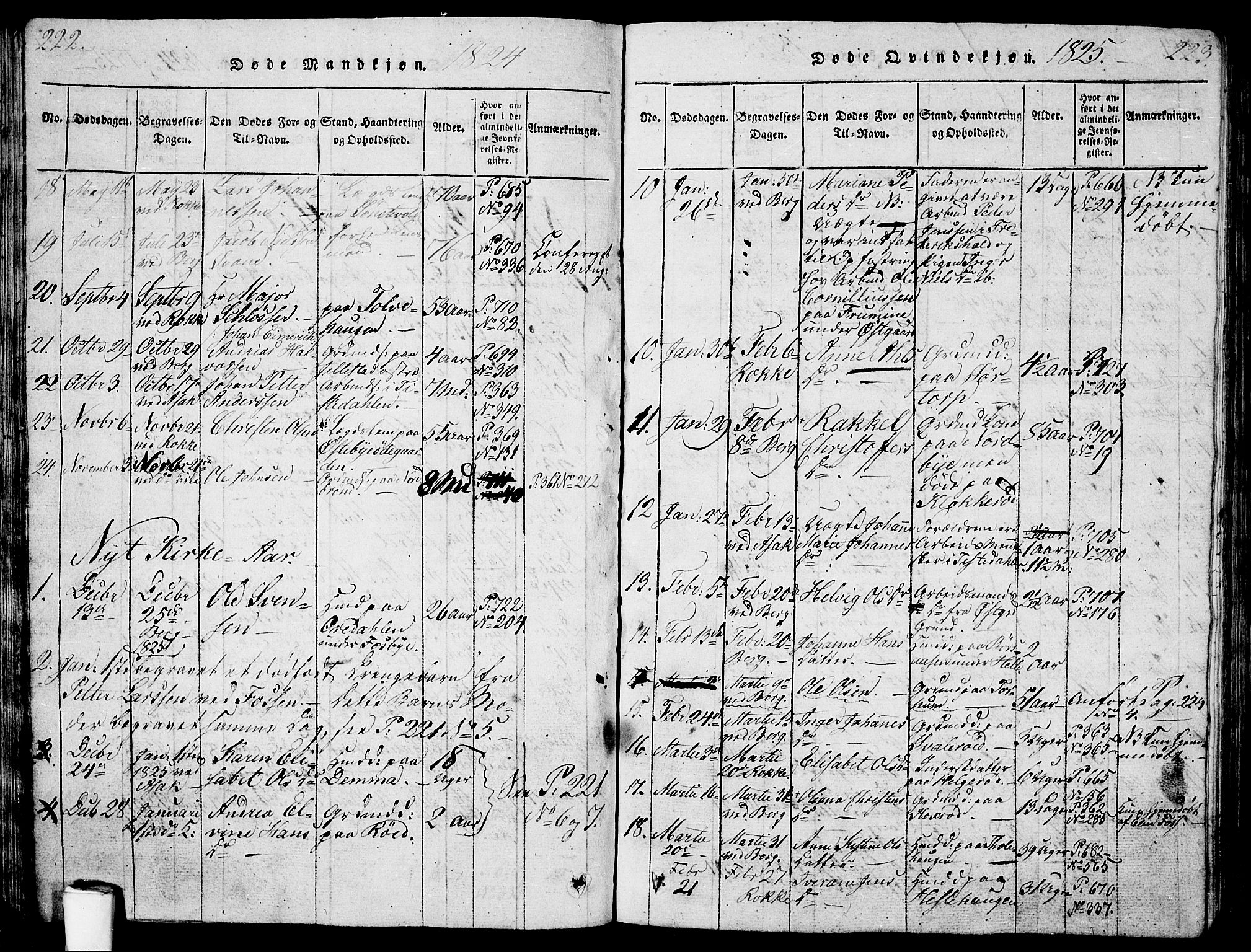 Berg prestekontor Kirkebøker, AV/SAO-A-10902/G/Ga/L0001: Klokkerbok nr. I 1, 1815-1832, s. 222-223