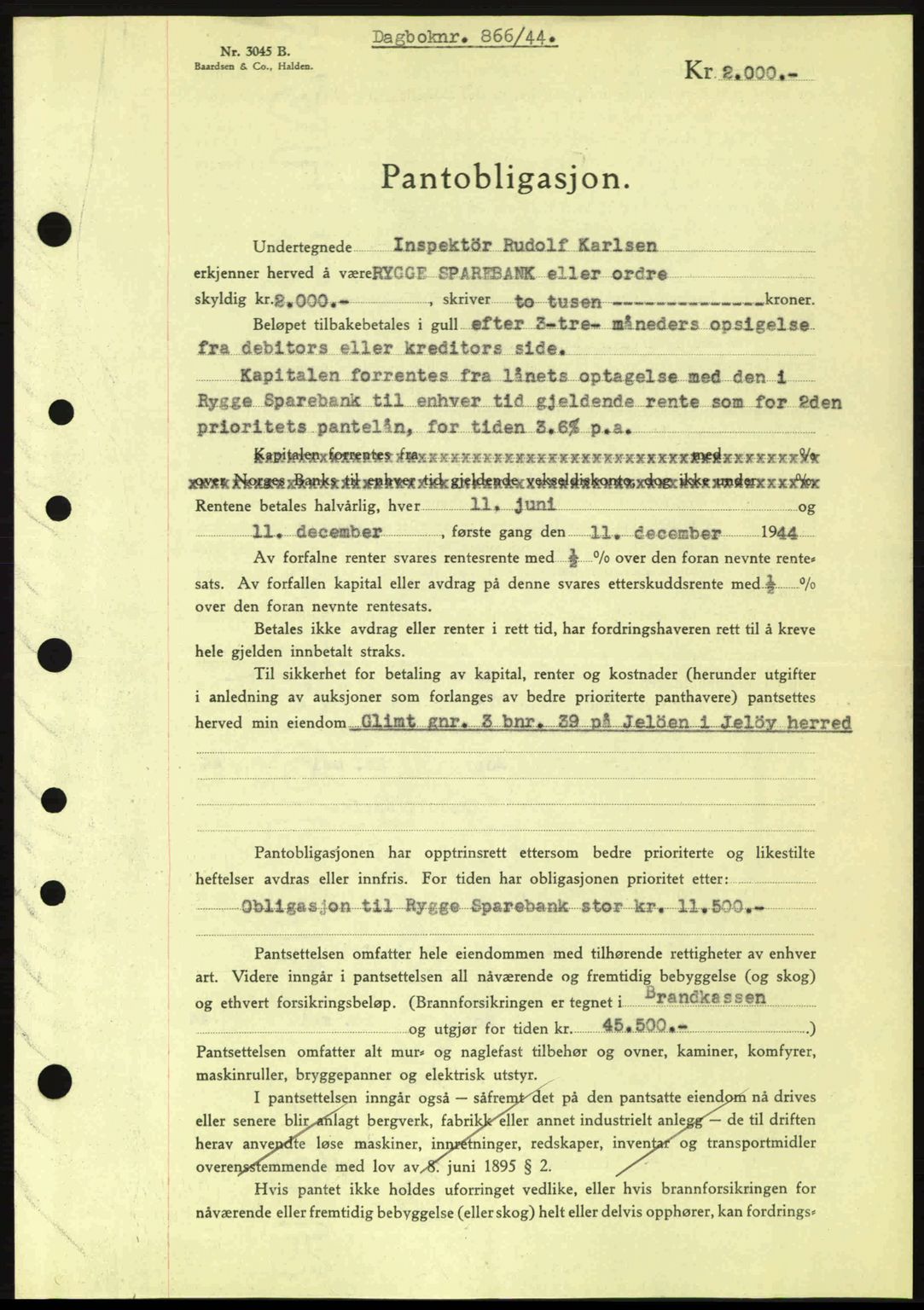 Moss sorenskriveri, SAO/A-10168: Pantebok nr. B13, 1943-1945, Dagboknr: 866/1944