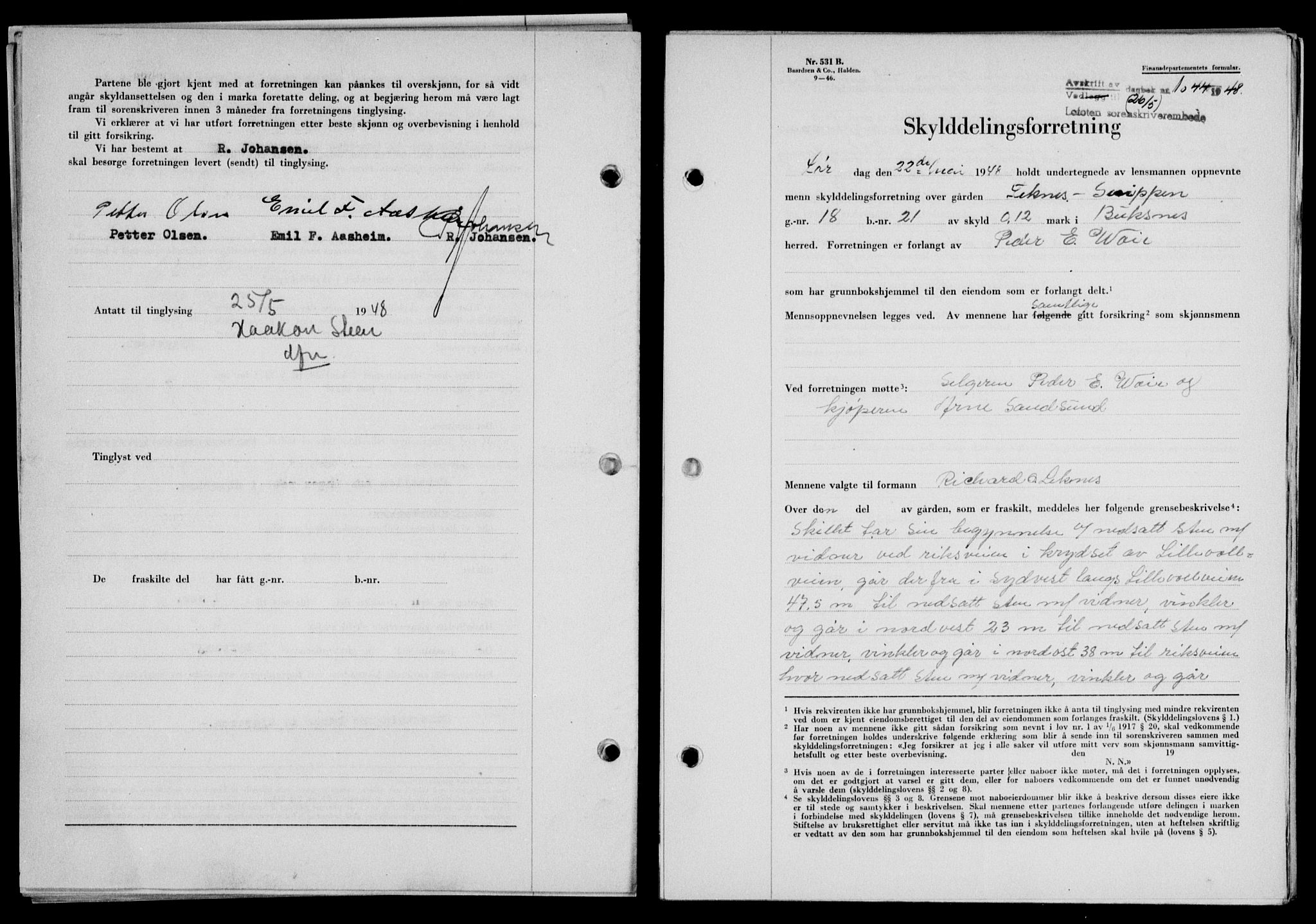 Lofoten sorenskriveri, SAT/A-0017/1/2/2C/L0018a: Pantebok nr. 18a, 1948-1948, Dagboknr: 1044/1948