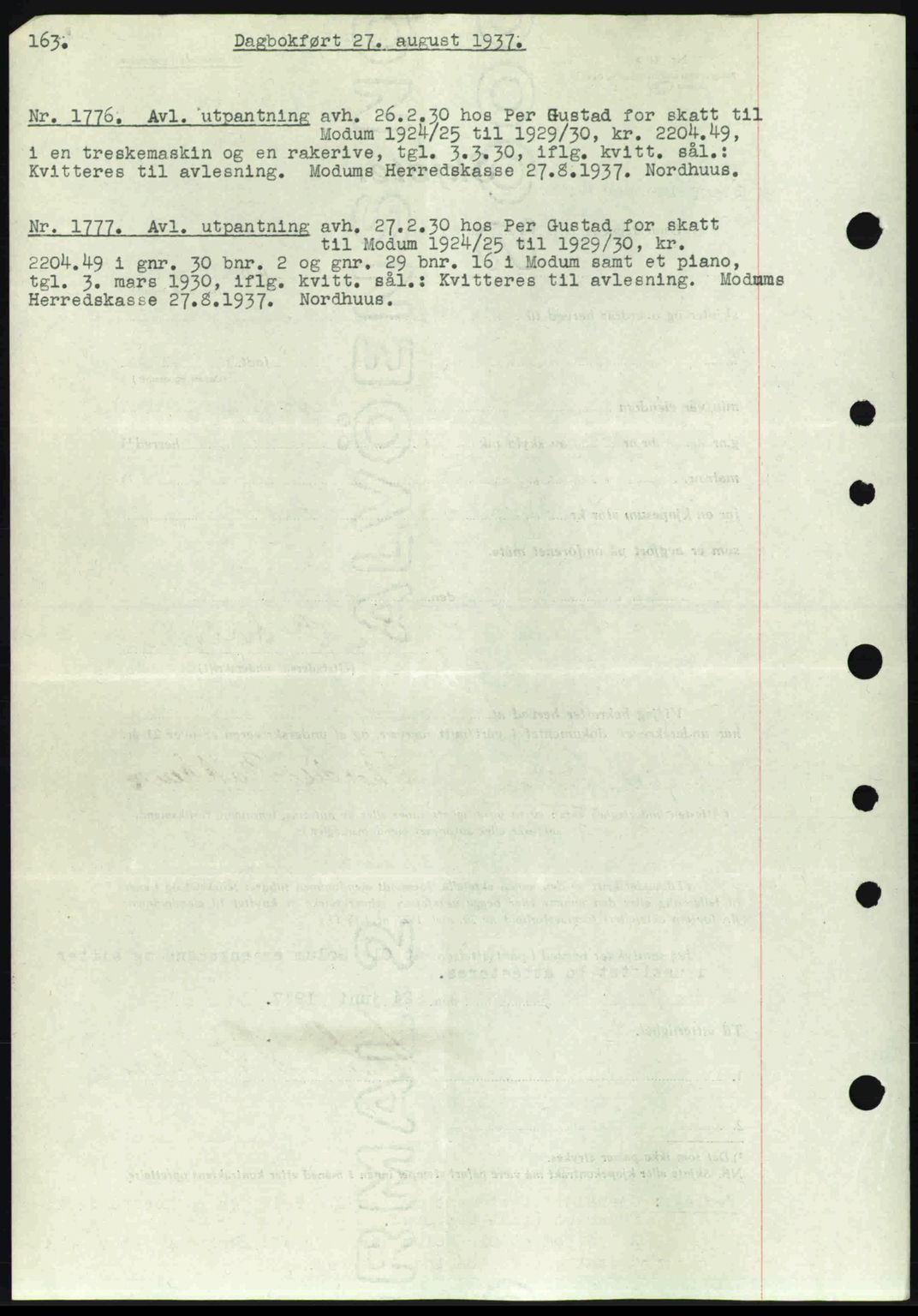 Eiker, Modum og Sigdal sorenskriveri, SAKO/A-123/G/Ga/Gab/L0036: Pantebok nr. A6, 1937-1937, Dagboknr: 1776/1937