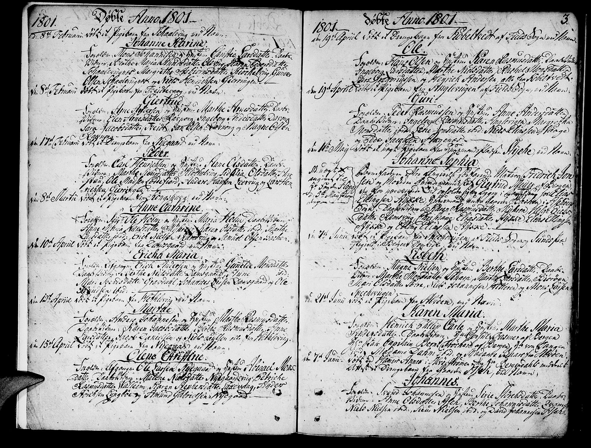 Askøy Sokneprestembete, AV/SAB-A-74101/H/Ha/Haa/Haaa/L0002: Ministerialbok nr. A 2, 1801-1818, s. 3