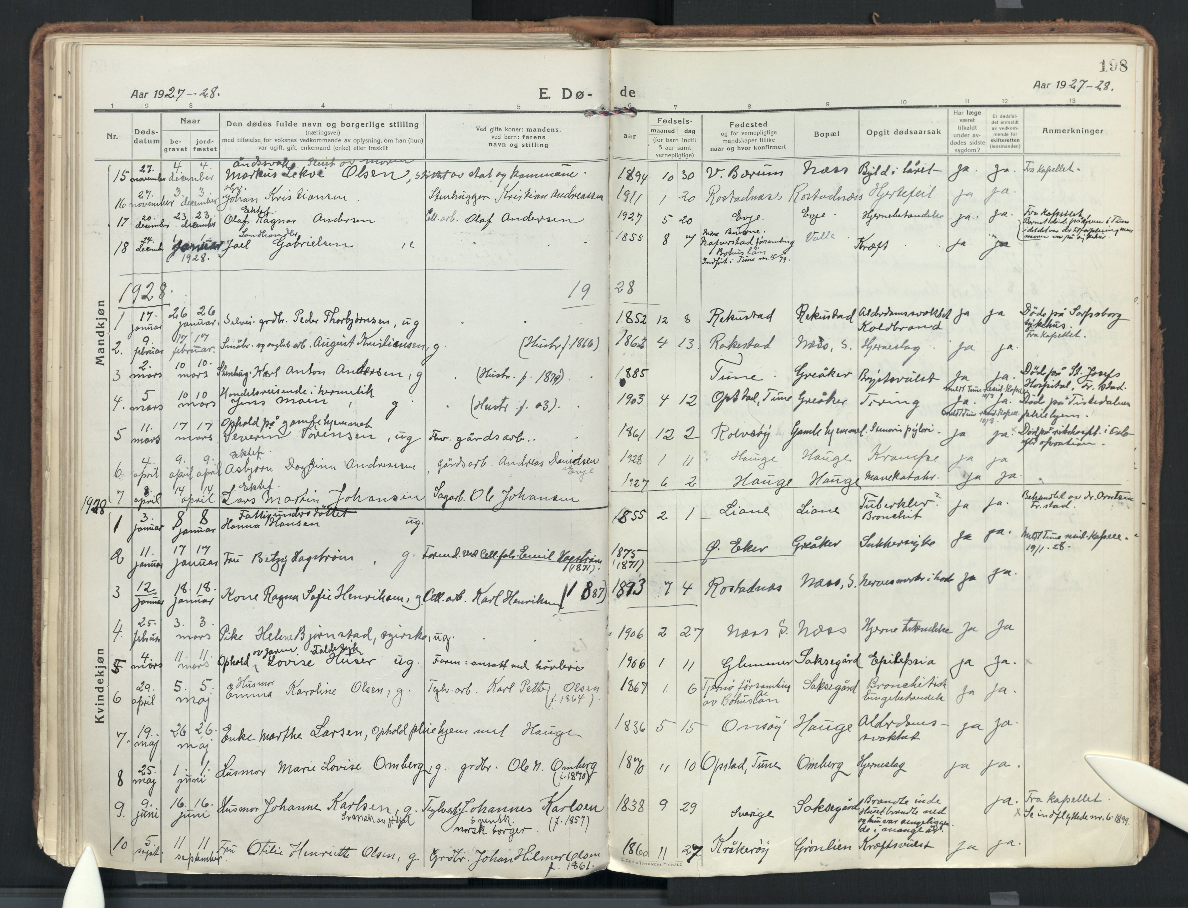 Rolvsøy prestekontor Kirkebøker, AV/SAO-A-2004/F/Fa/L0003: Ministerialbok nr. 3, 1917-1935, s. 198