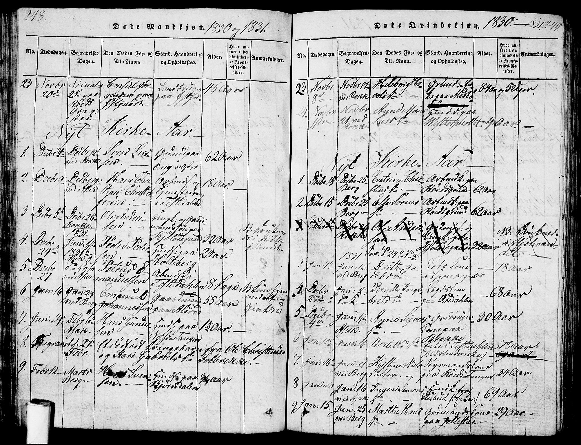 Berg prestekontor Kirkebøker, AV/SAO-A-10902/G/Ga/L0001: Klokkerbok nr. I 1, 1815-1832, s. 248-249