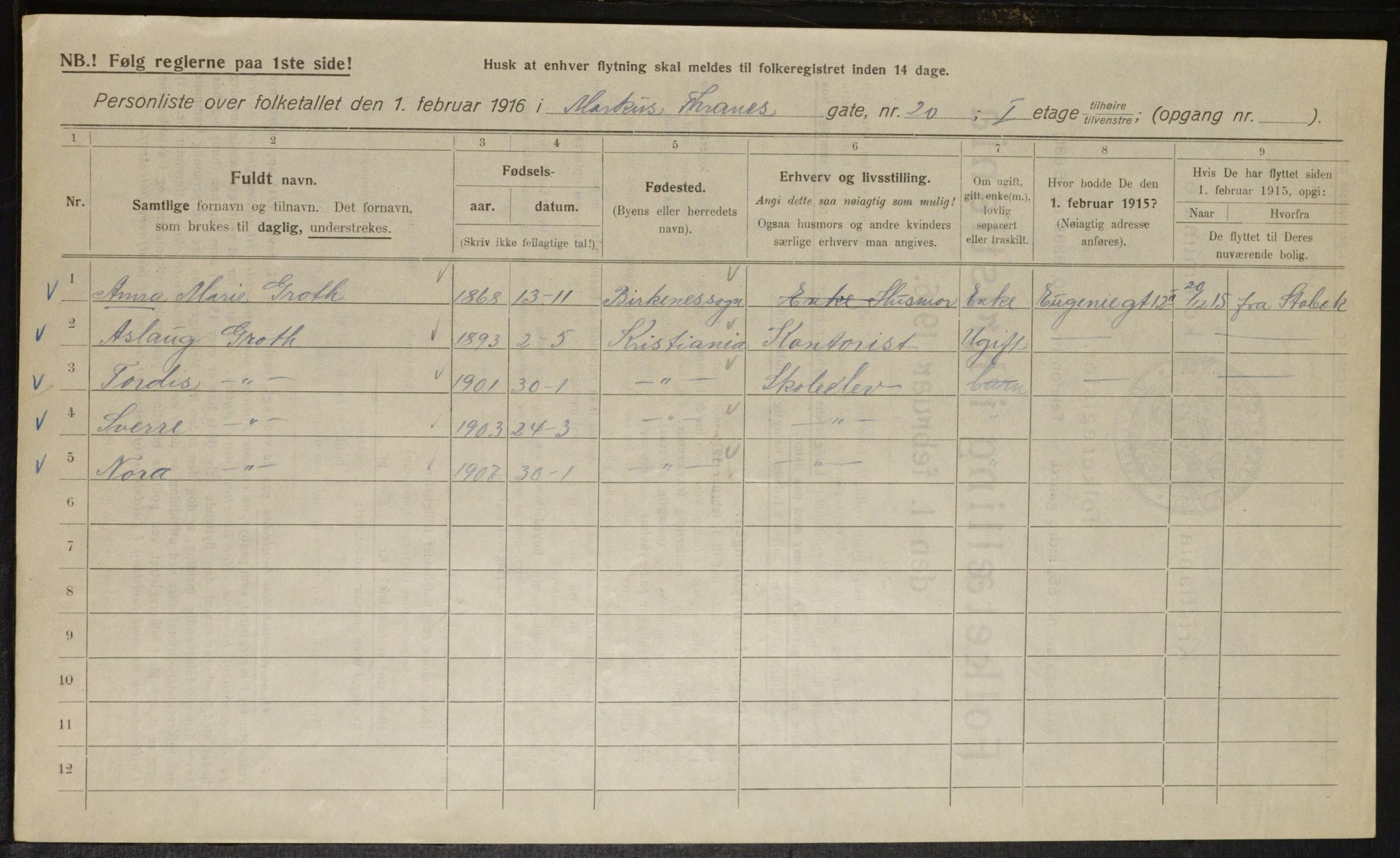 OBA, Kommunal folketelling 1.2.1916 for Kristiania, 1916, s. 61819