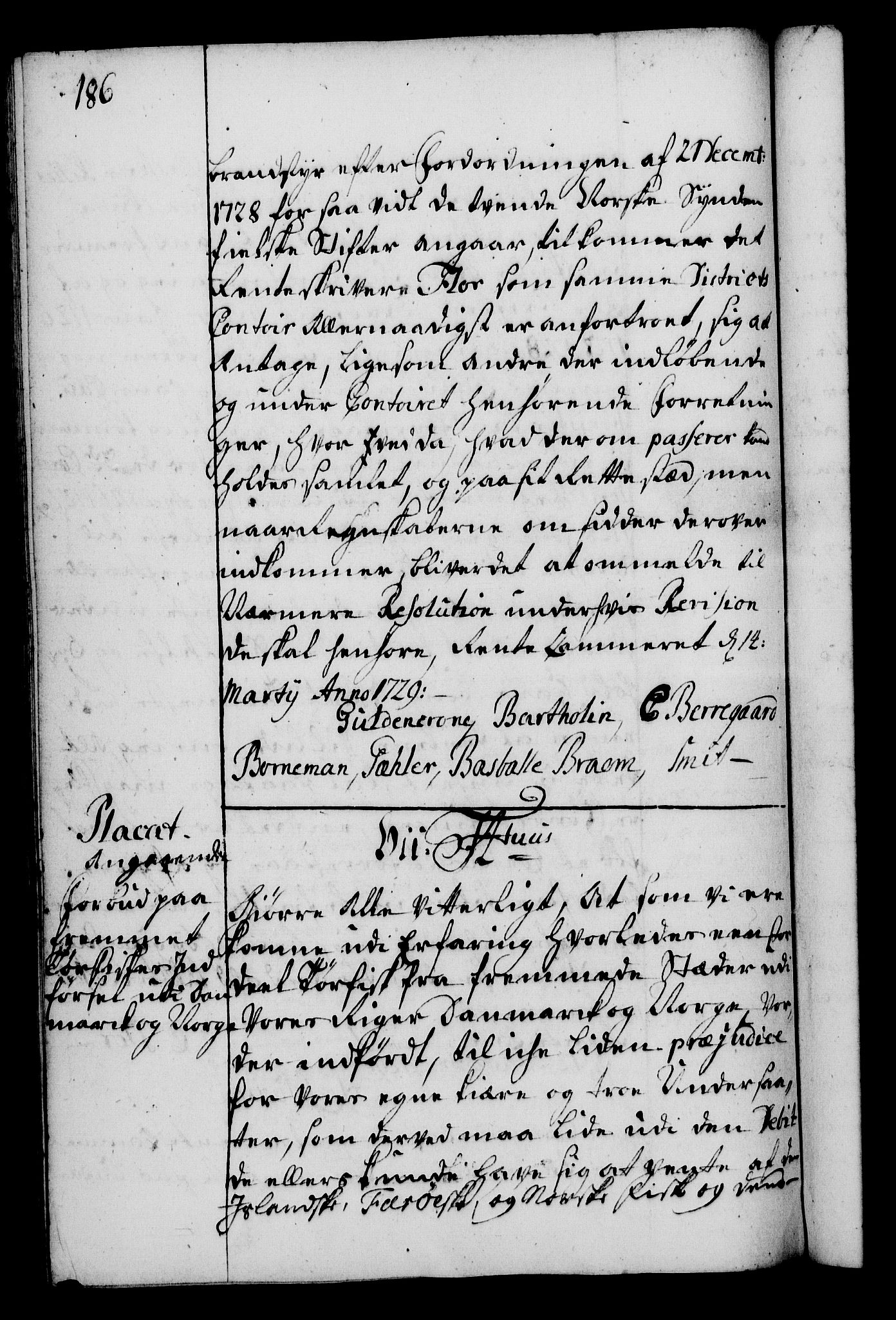 Rentekammeret, Kammerkanselliet, RA/EA-3111/G/Gg/Gga/L0003: Norsk ekspedisjonsprotokoll med register (merket RK 53.3), 1727-1734, s. 186
