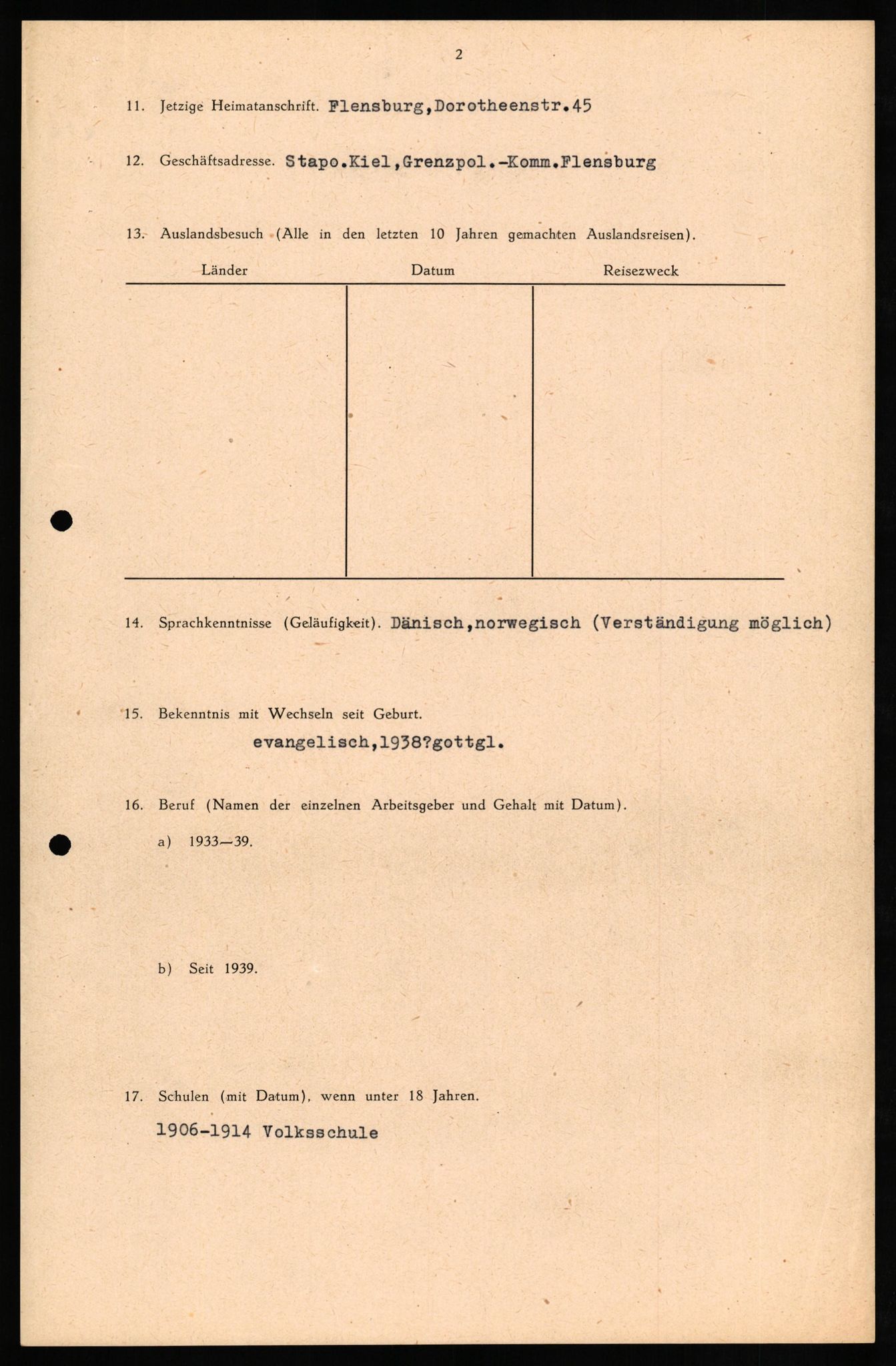 Forsvaret, Forsvarets overkommando II, RA/RAFA-3915/D/Db/L0024: CI Questionaires. Tyske okkupasjonsstyrker i Norge. Tyskere., 1945-1946, s. 167