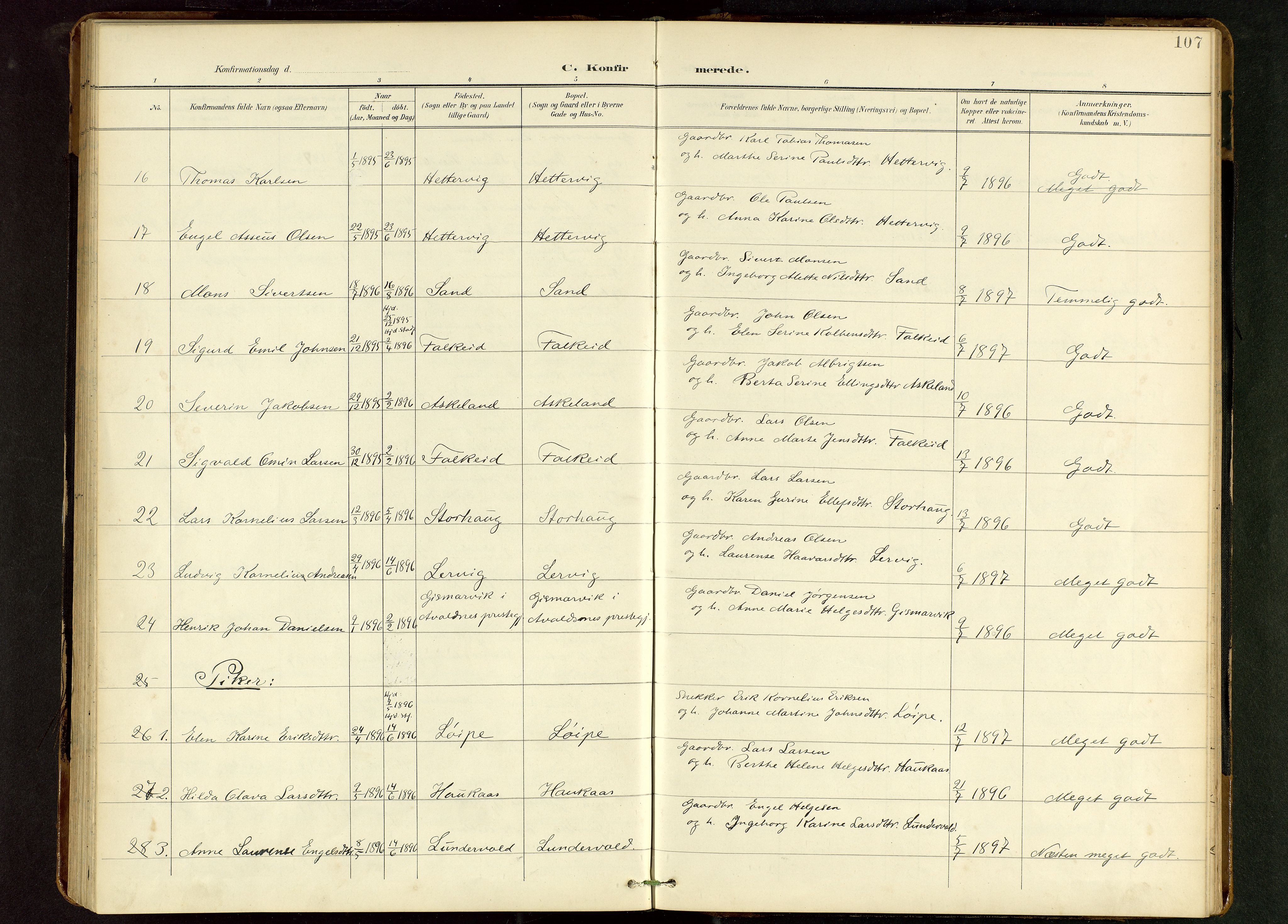 Tysvær sokneprestkontor, AV/SAST-A -101864/H/Ha/Hab/L0010: Klokkerbok nr. B 10, 1897-1912, s. 107