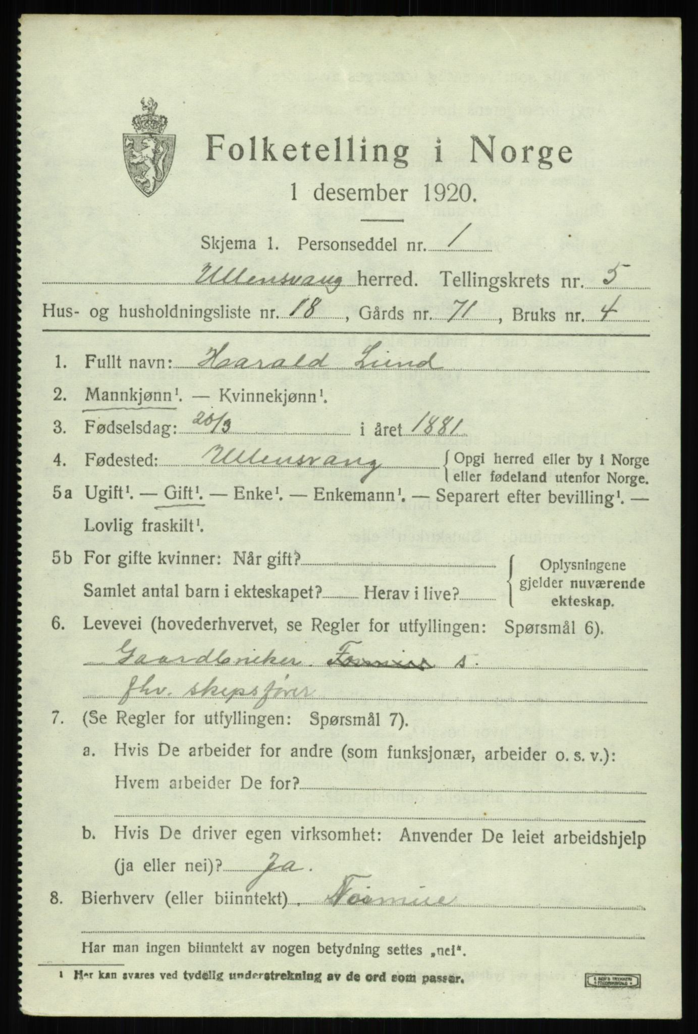 SAB, Folketelling 1920 for 1230 Ullensvang herred, 1920, s. 2552