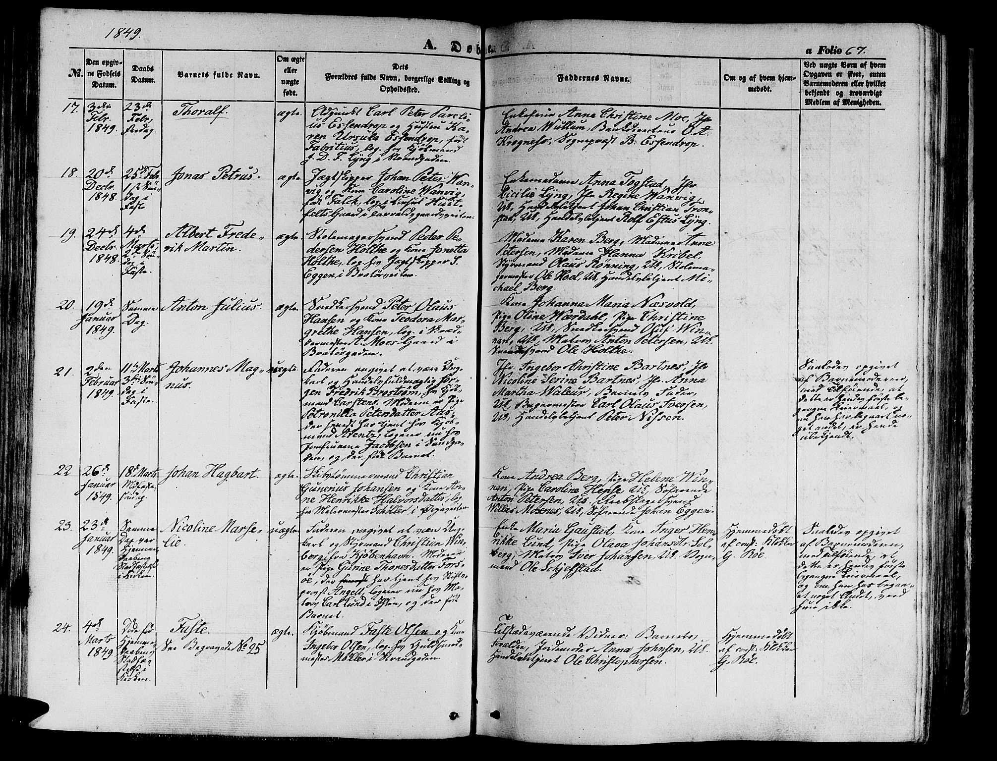 Ministerialprotokoller, klokkerbøker og fødselsregistre - Sør-Trøndelag, SAT/A-1456/602/L0137: Klokkerbok nr. 602C05, 1846-1856, s. 67
