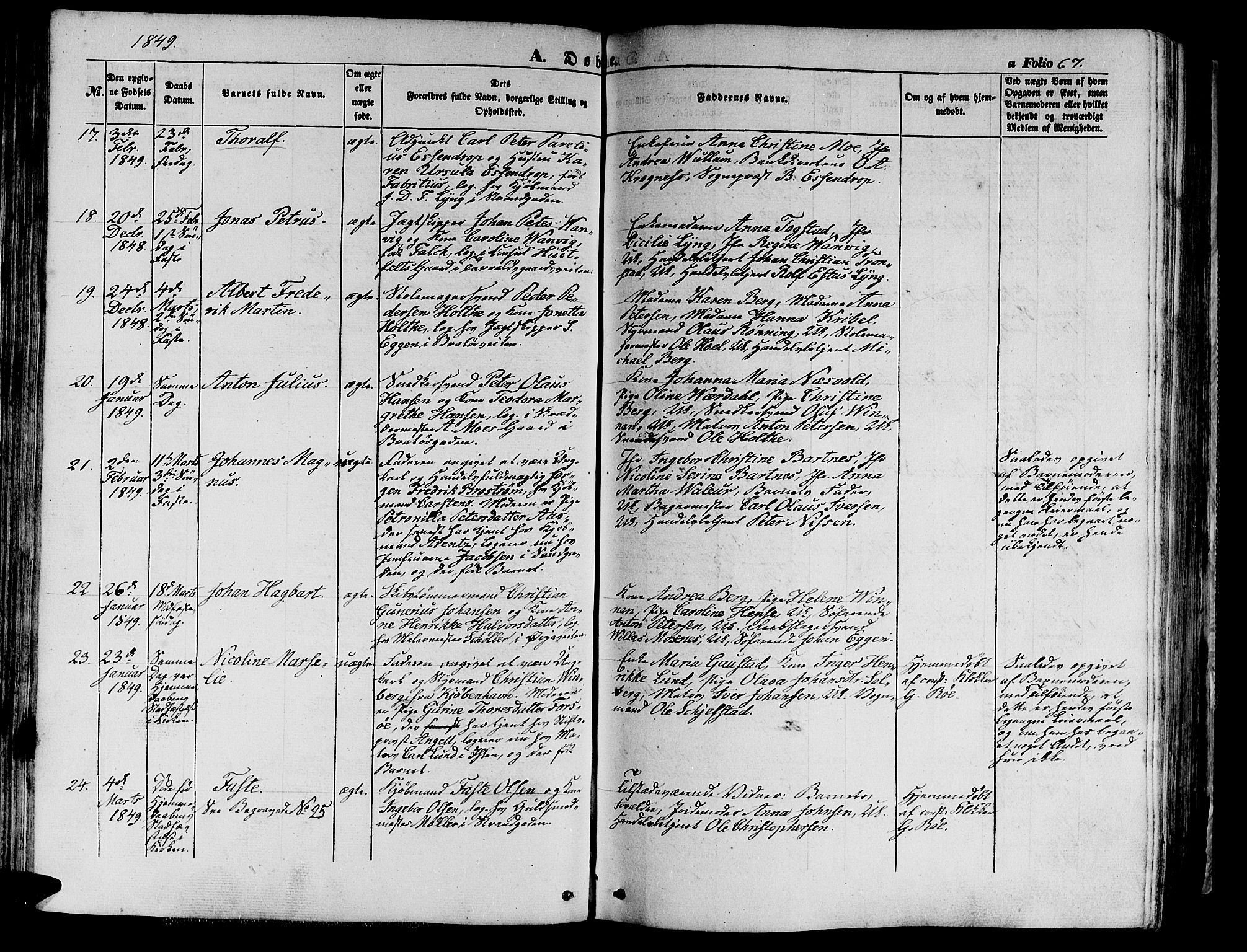 Ministerialprotokoller, klokkerbøker og fødselsregistre - Sør-Trøndelag, AV/SAT-A-1456/602/L0137: Klokkerbok nr. 602C05, 1846-1856, s. 67