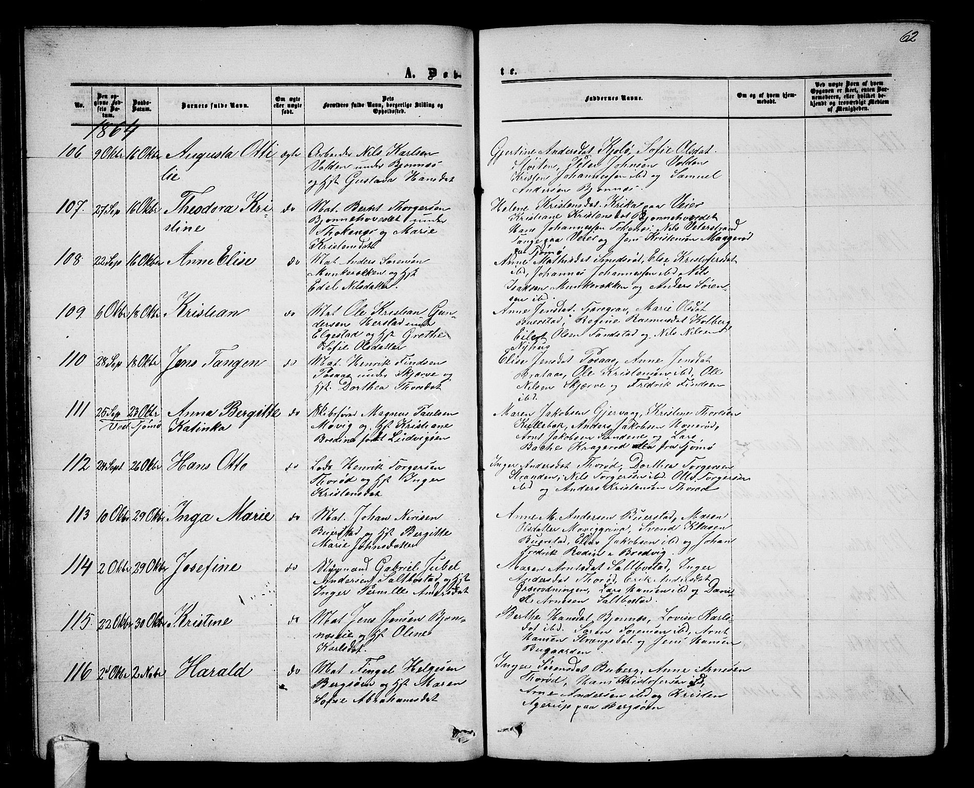 Nøtterøy kirkebøker, AV/SAKO-A-354/G/Ga/L0002: Klokkerbok nr. I 2, 1860-1877, s. 62