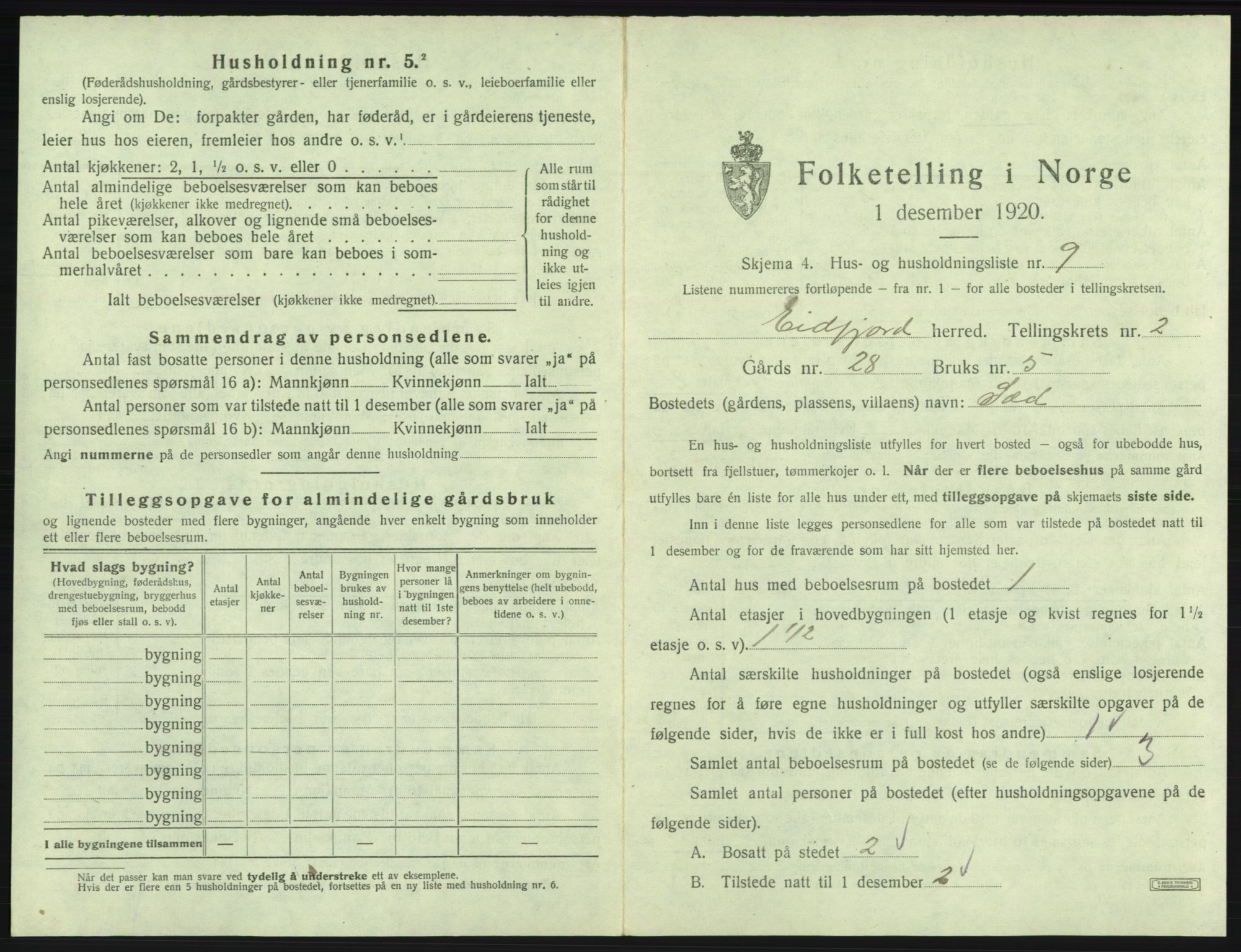 SAB, Folketelling 1920 for 1232 Eidfjord herred, 1920, s. 103