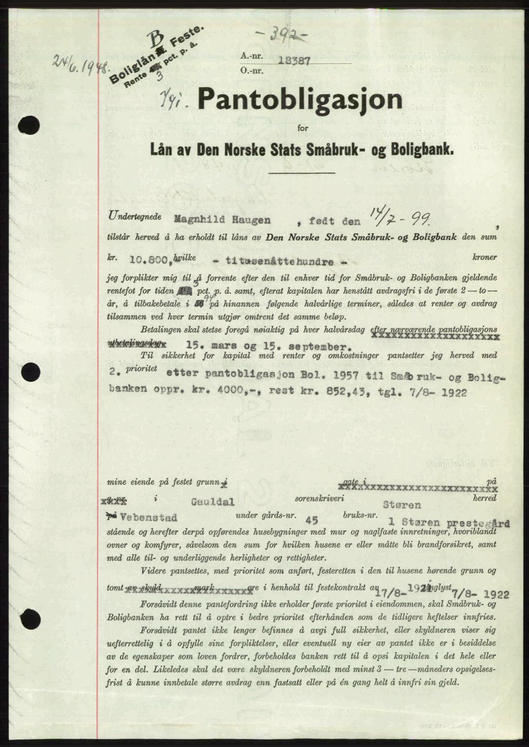 Gauldal sorenskriveri, SAT/A-0014/1/2/2C: Pantebok nr. A6, 1948-1948, Dagboknr: 791/1948