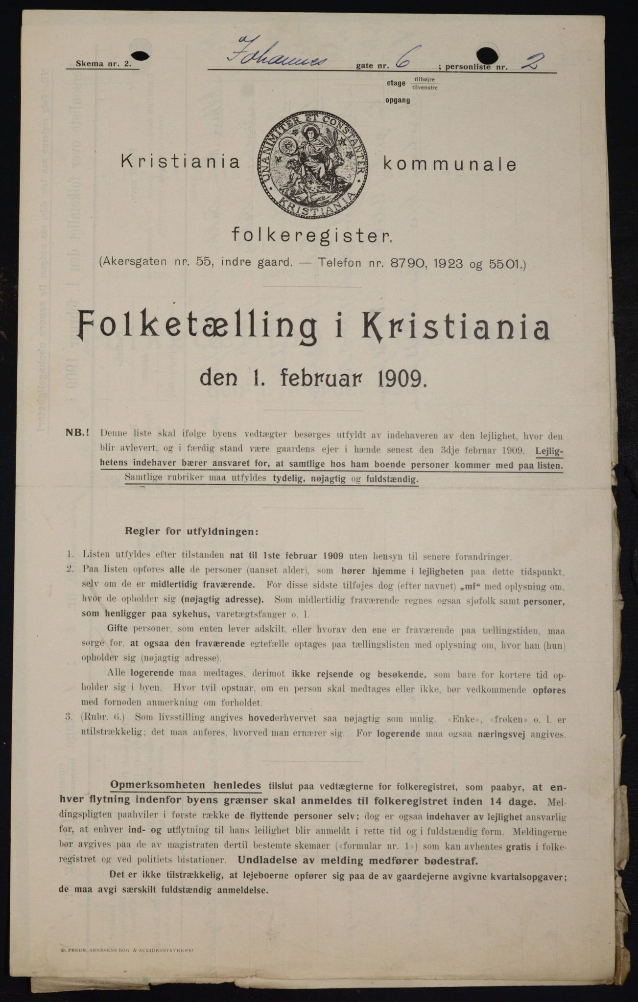 OBA, Kommunal folketelling 1.2.1909 for Kristiania kjøpstad, 1909, s. 43098