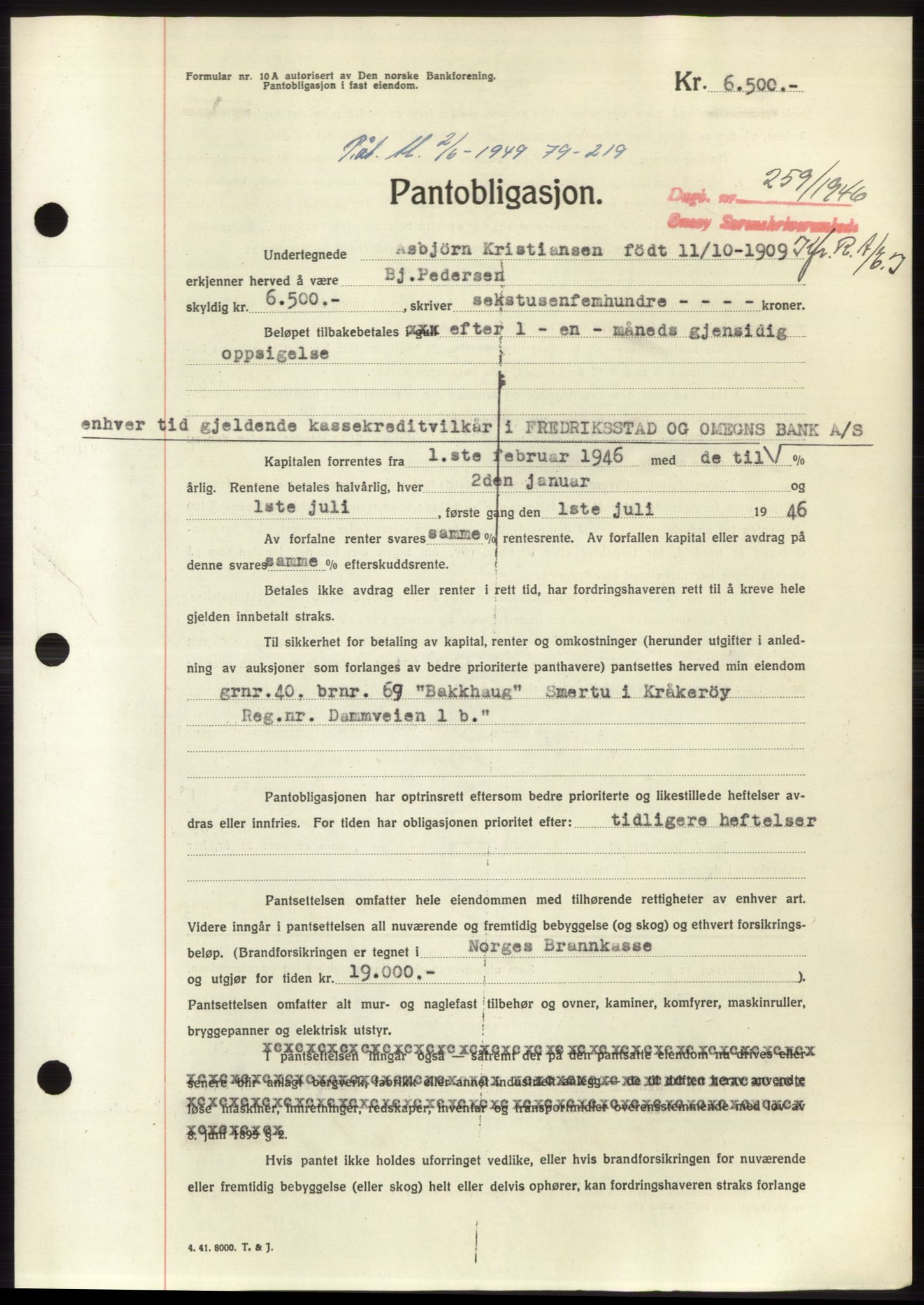 Onsøy sorenskriveri, SAO/A-10474/G/Ga/Gac/L0004: Pantebok nr. B4, 1944-1946, Dagboknr: 259/1946