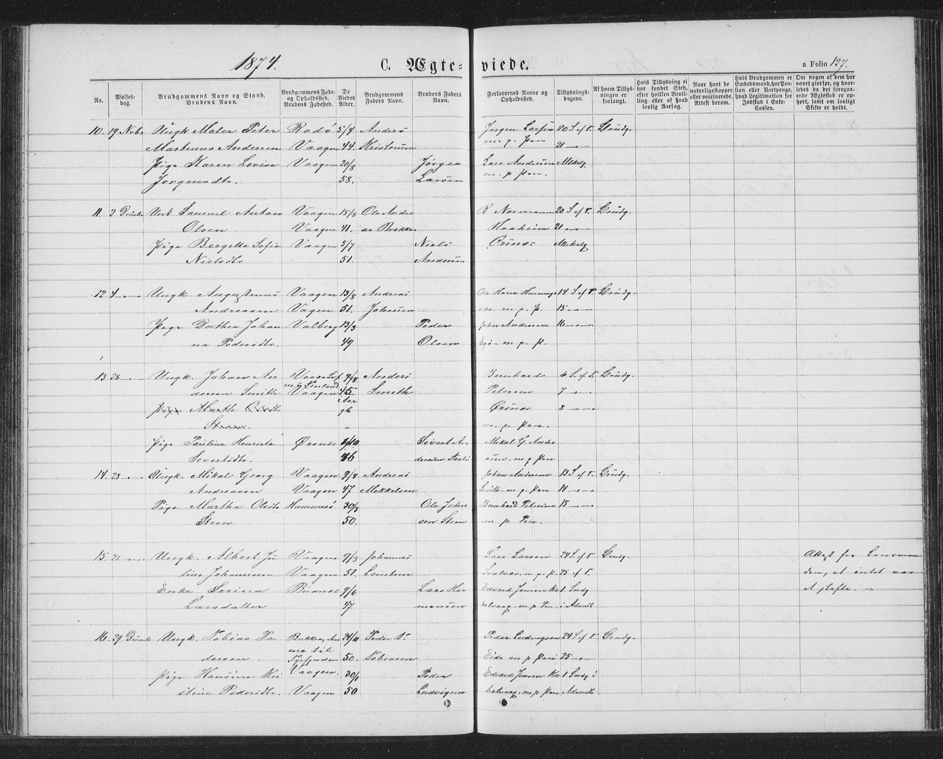 Ministerialprotokoller, klokkerbøker og fødselsregistre - Nordland, SAT/A-1459/874/L1074: Klokkerbok nr. 874C03, 1870-1876, s. 127