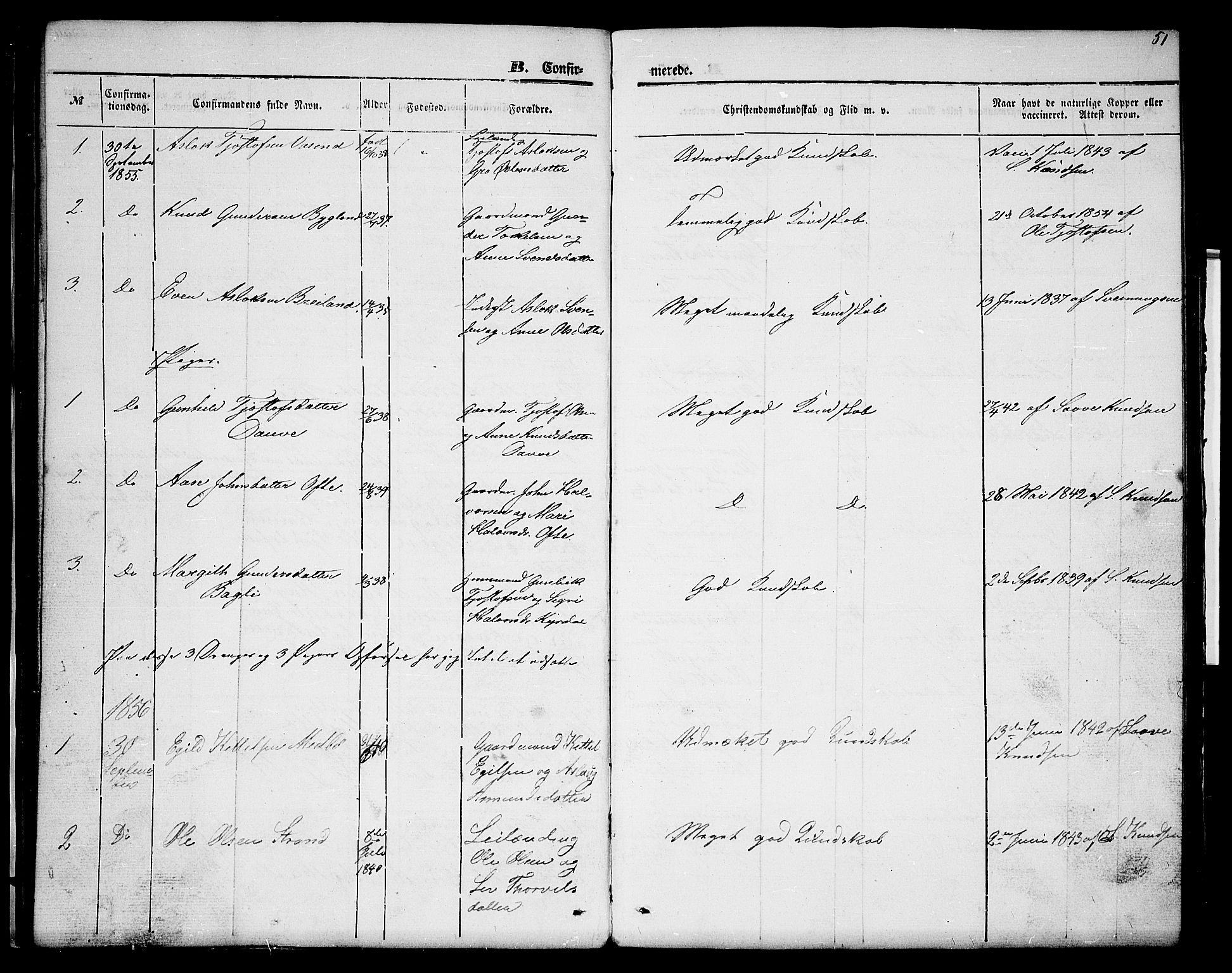 Lårdal kirkebøker, AV/SAKO-A-284/G/Gc/L0002: Klokkerbok nr. III 2, 1852-1877, s. 51