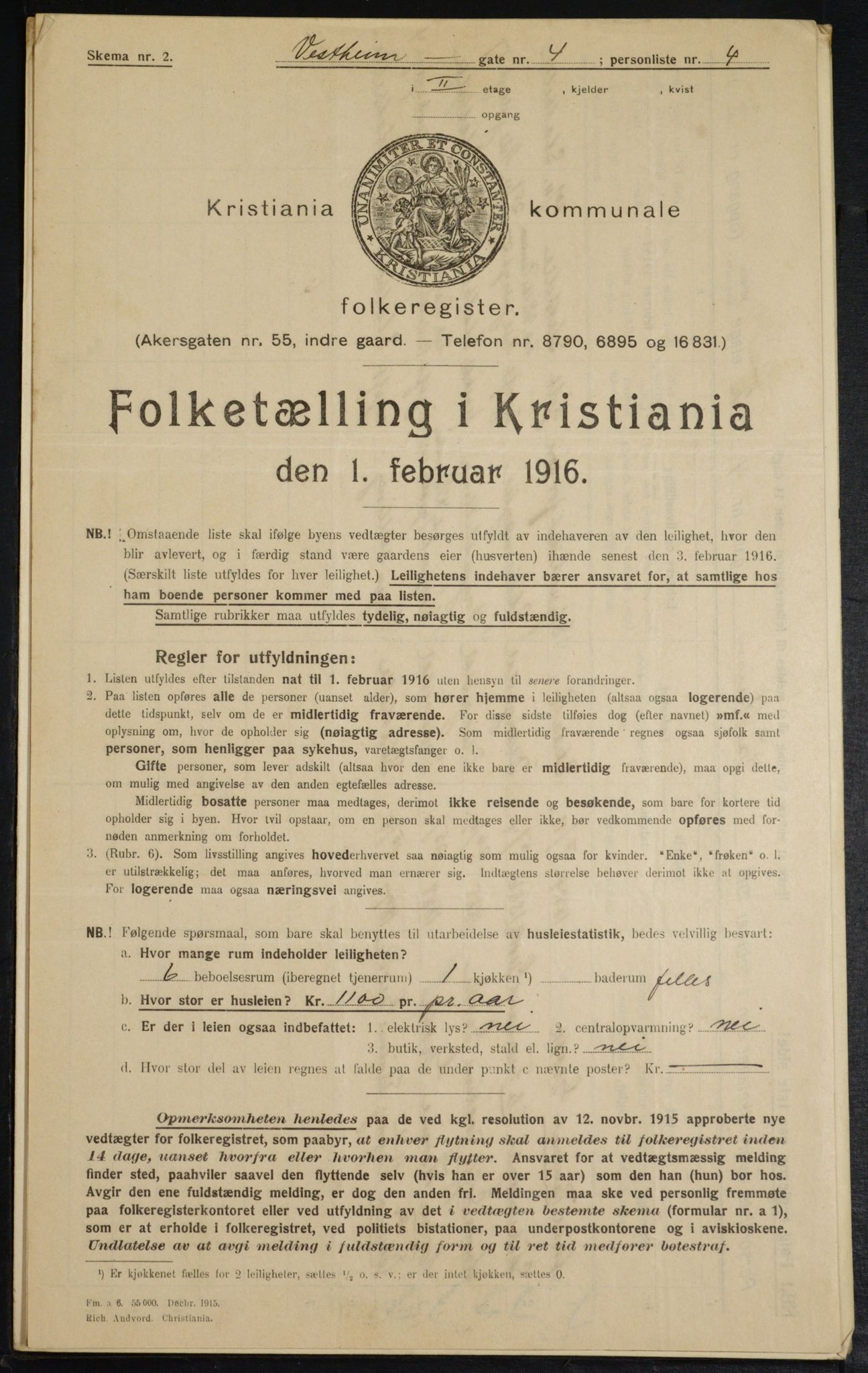 OBA, Kommunal folketelling 1.2.1916 for Kristiania, 1916, s. 126181