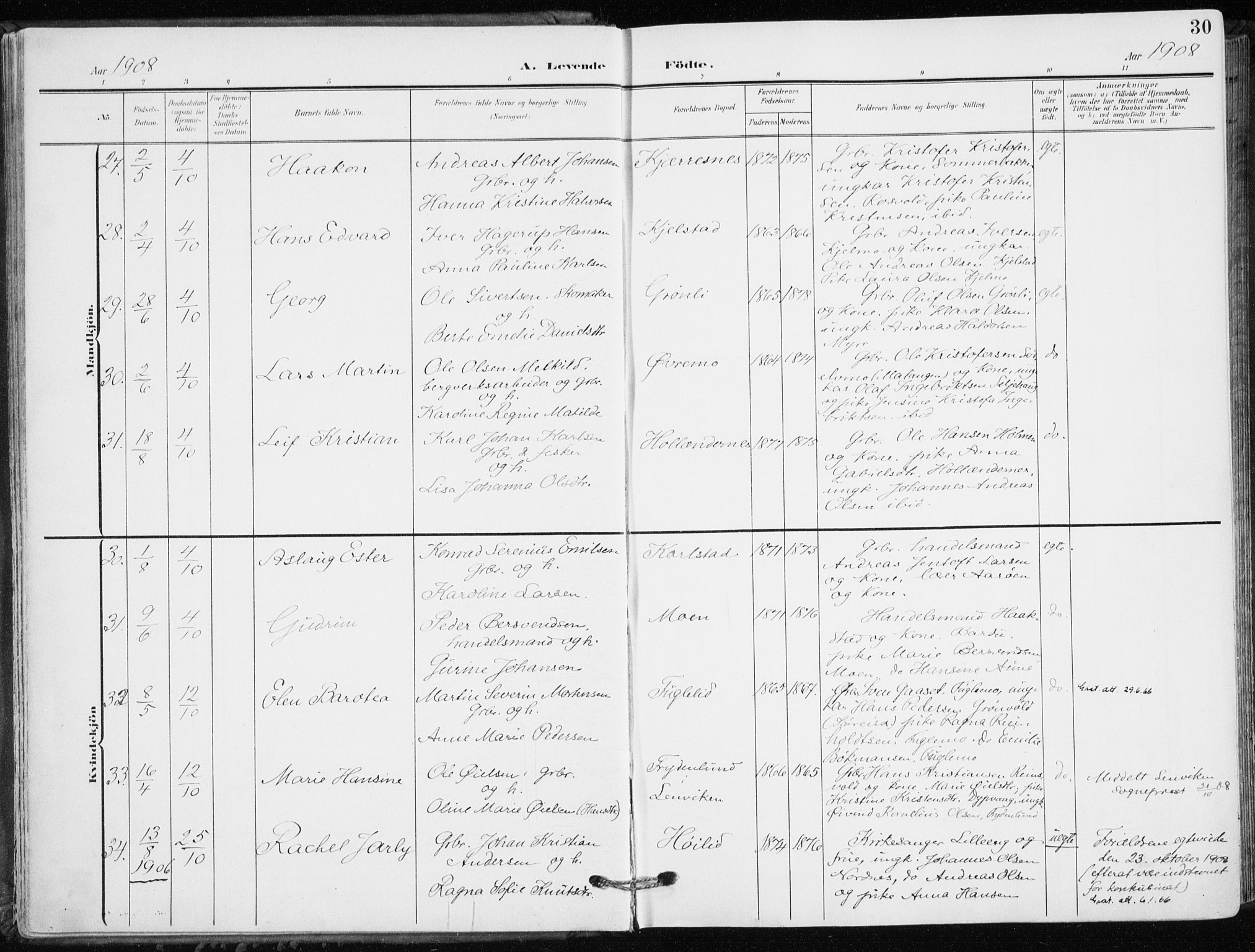 Målselv sokneprestembete, AV/SATØ-S-1311/G/Ga/Gaa/L0011kirke: Ministerialbok nr. 11, 1904-1918, s. 30
