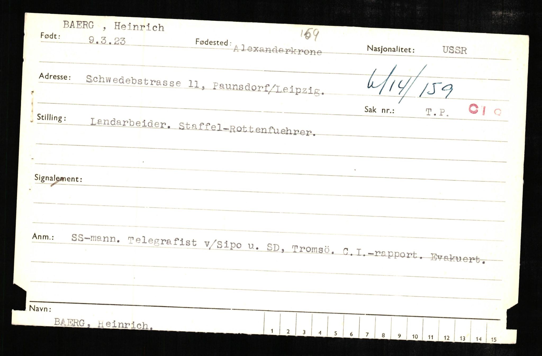 Forsvaret, Forsvarets overkommando II, AV/RA-RAFA-3915/D/Db/L0005: CI Questionaires. Tyske okkupasjonsstyrker i Norge. Tyskere., 1945-1946, s. 101