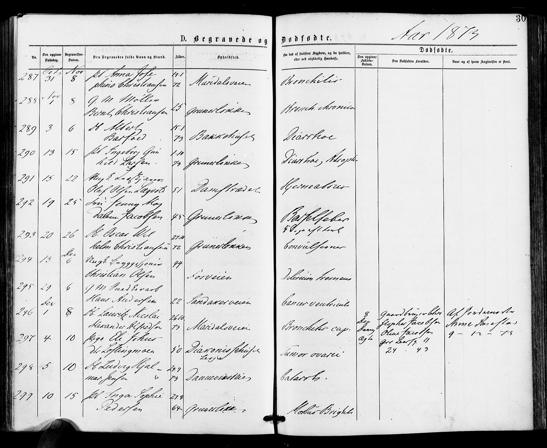 Gamle Aker prestekontor Kirkebøker, AV/SAO-A-10617a/F/L0004: Ministerialbok nr. 4, 1872-1879, s. 30