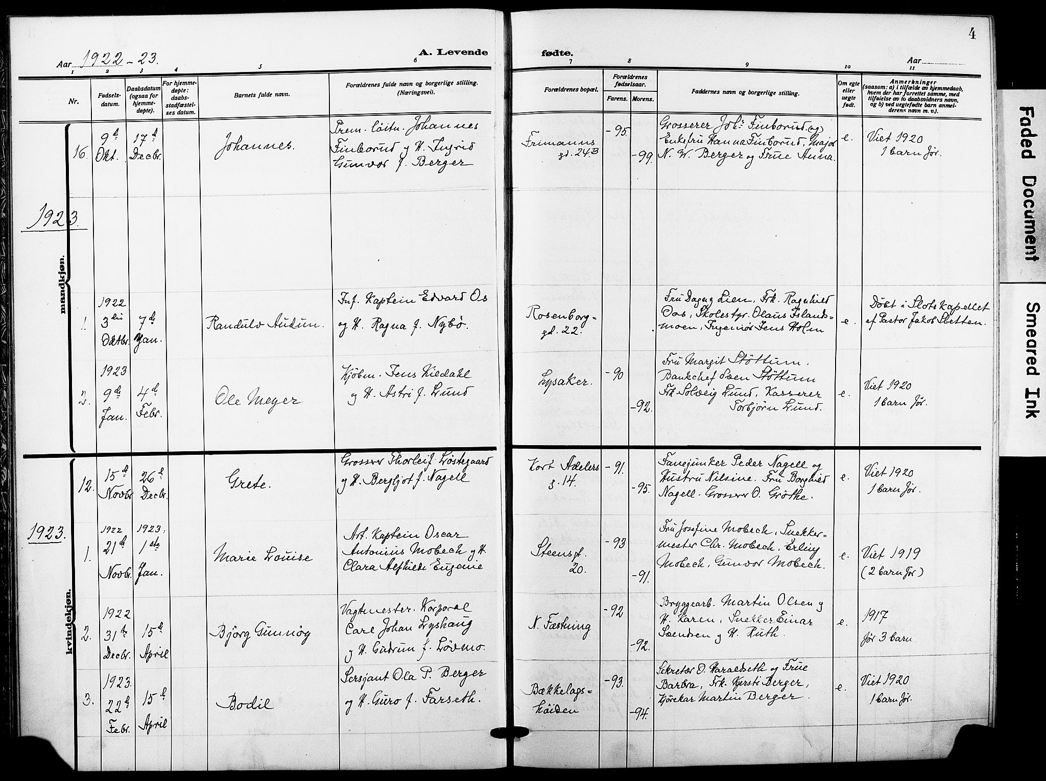 Garnisonsmenigheten Kirkebøker, AV/SAO-A-10846/F/Fa/L0016: Ministerialbok nr. 16, 1922-1930, s. 4