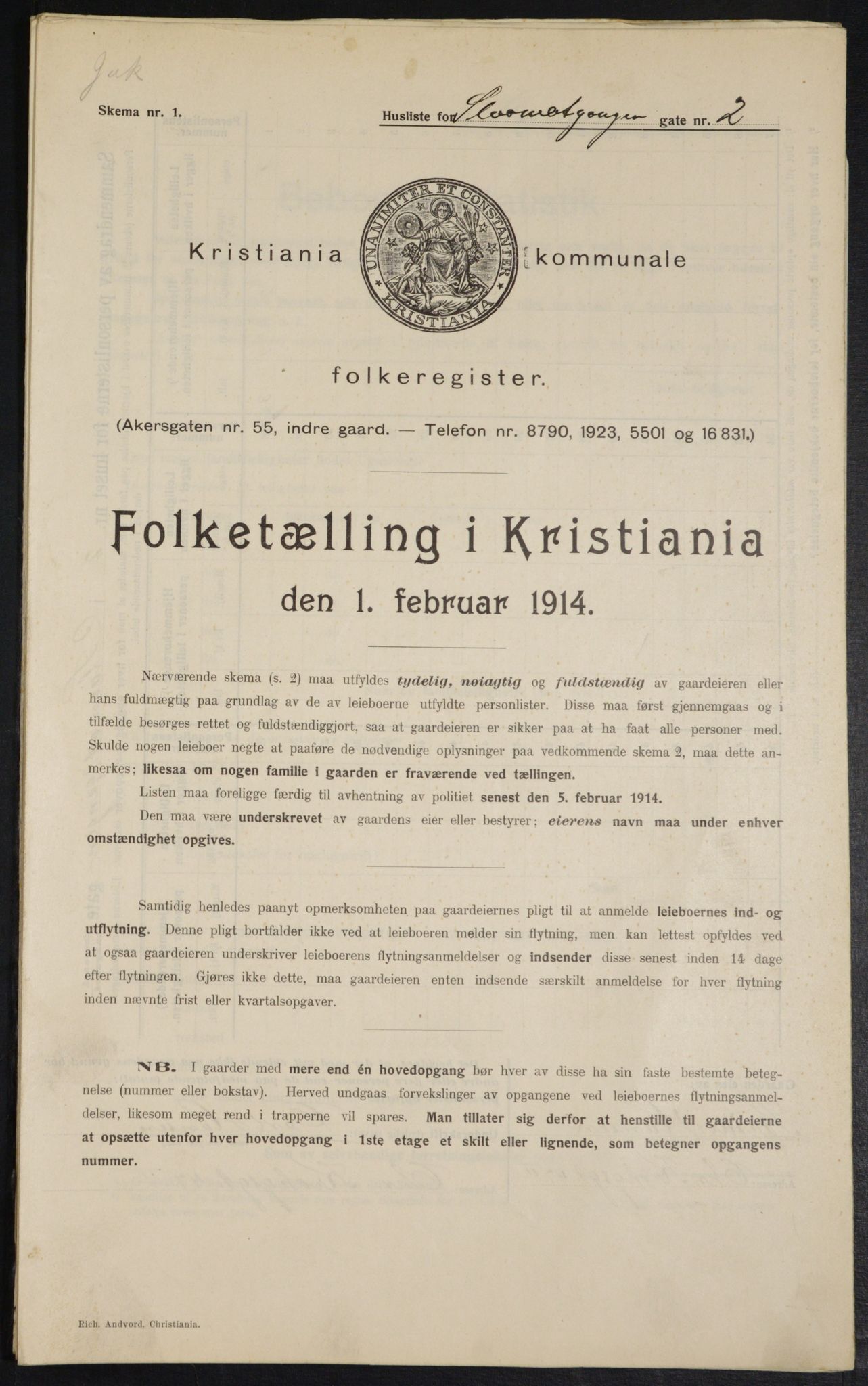 OBA, Kommunal folketelling 1.2.1914 for Kristiania, 1914, s. 96774